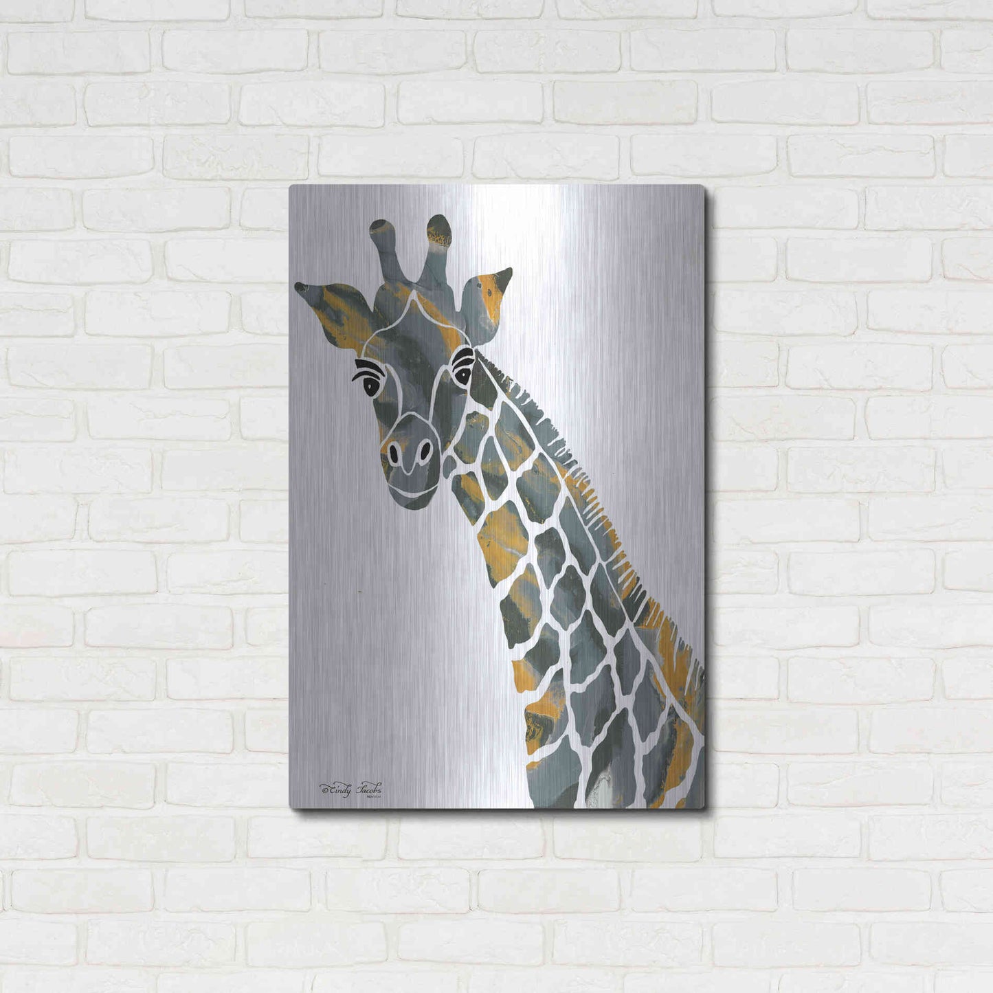 Luxe Metal Art 'Bright Giraffe II' by Cindy Jacobs, Metal Wall Art,24x36