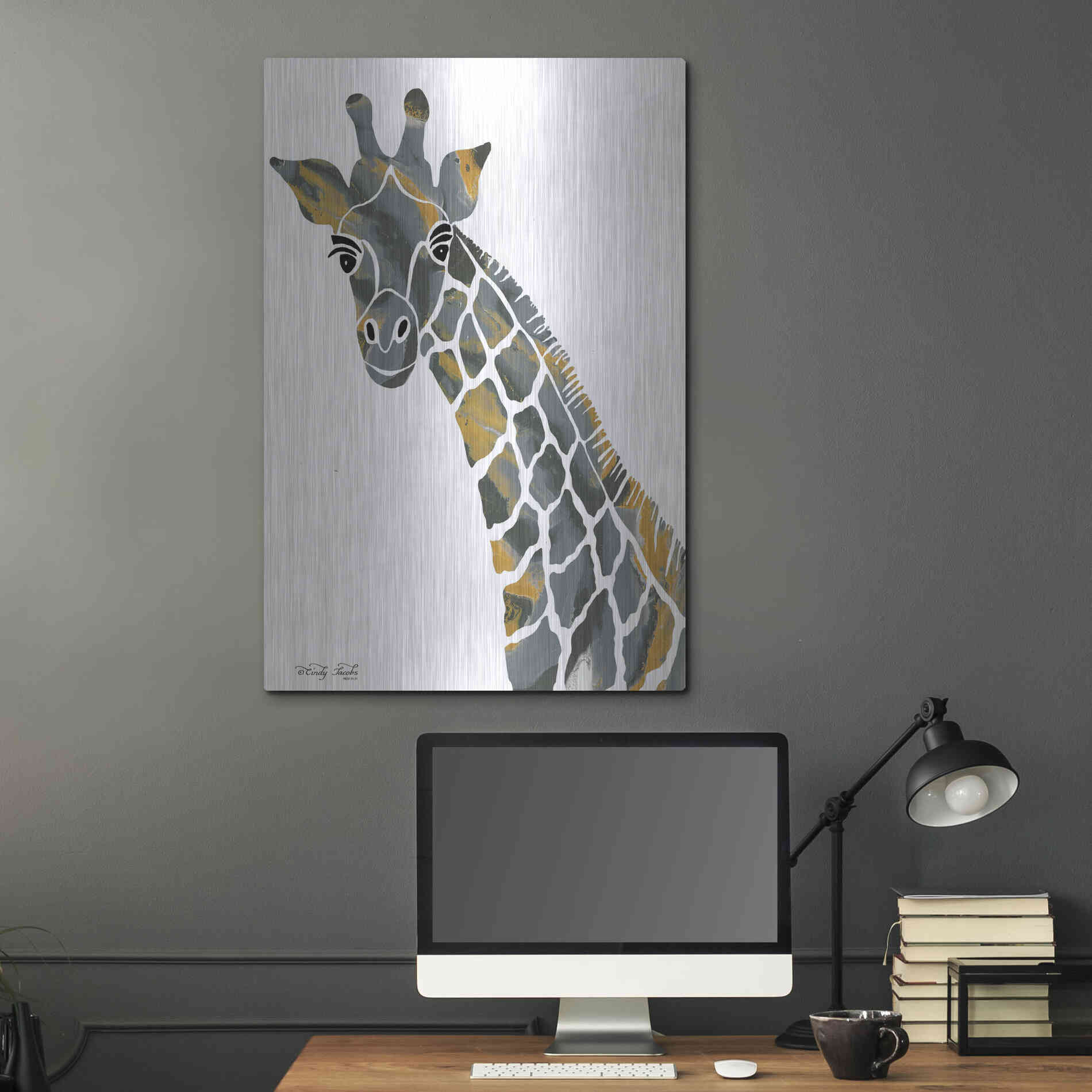 Luxe Metal Art 'Bright Giraffe II' by Cindy Jacobs, Metal Wall Art,24x36