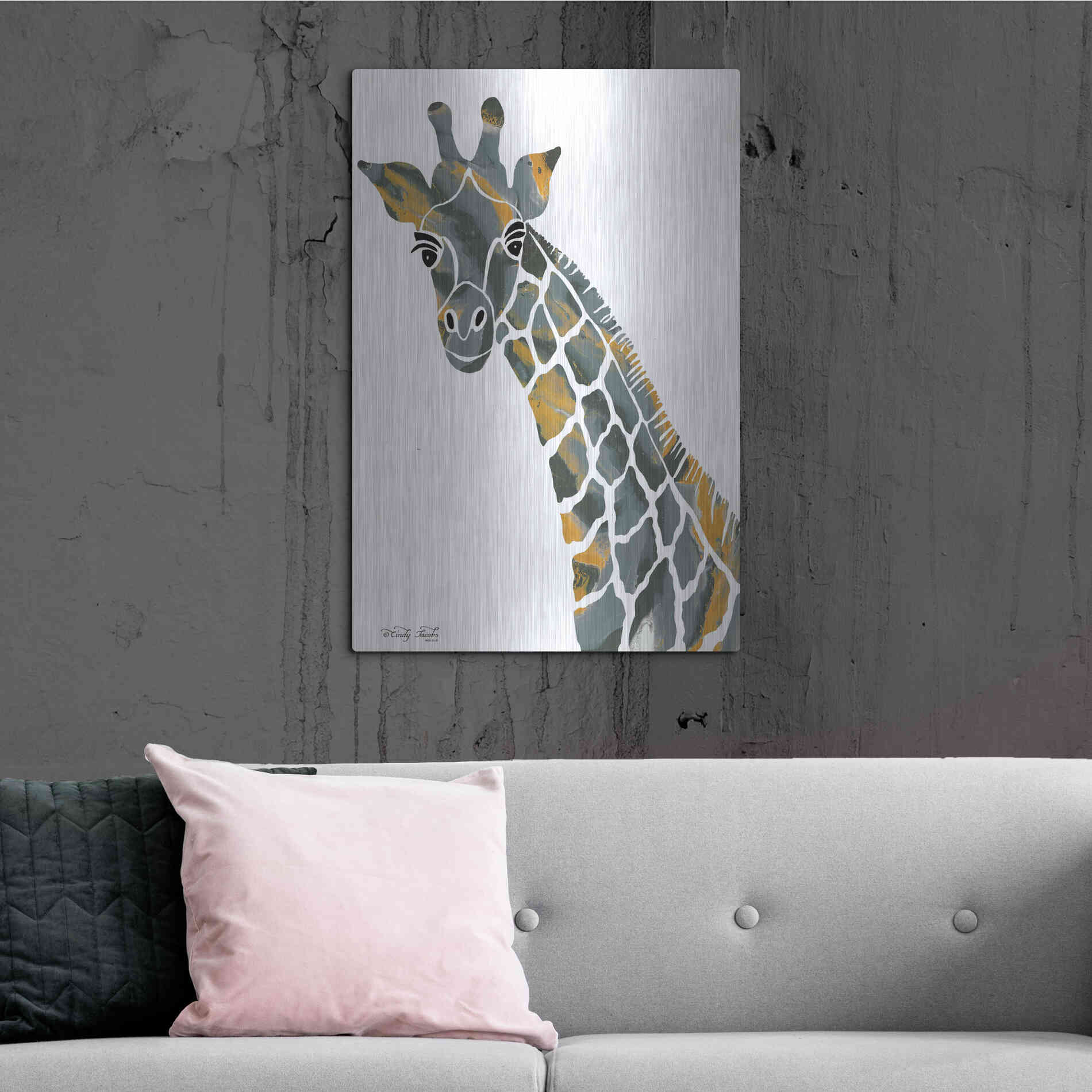 Luxe Metal Art 'Bright Giraffe II' by Cindy Jacobs, Metal Wall Art,24x36