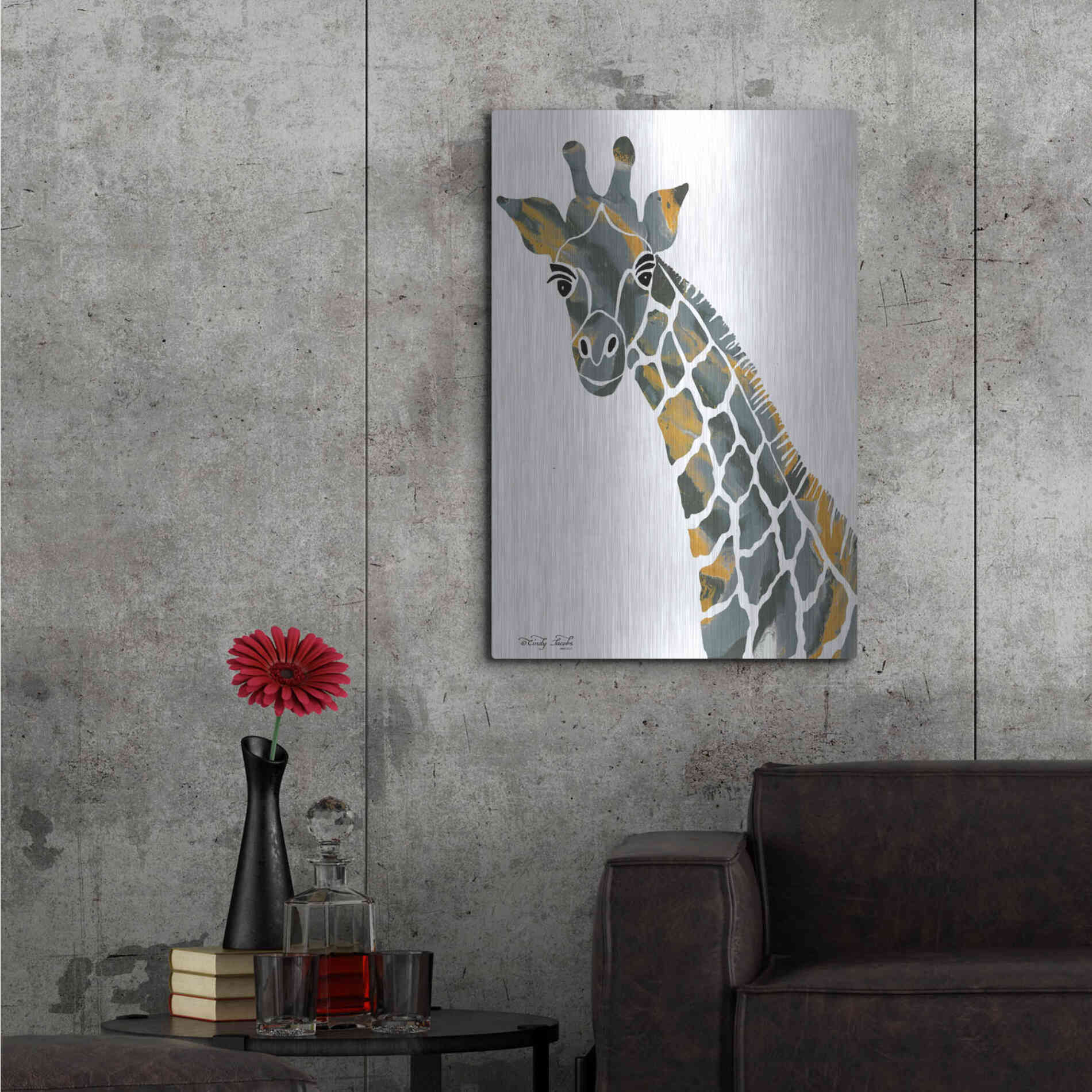 Luxe Metal Art 'Bright Giraffe II' by Cindy Jacobs, Metal Wall Art,24x36