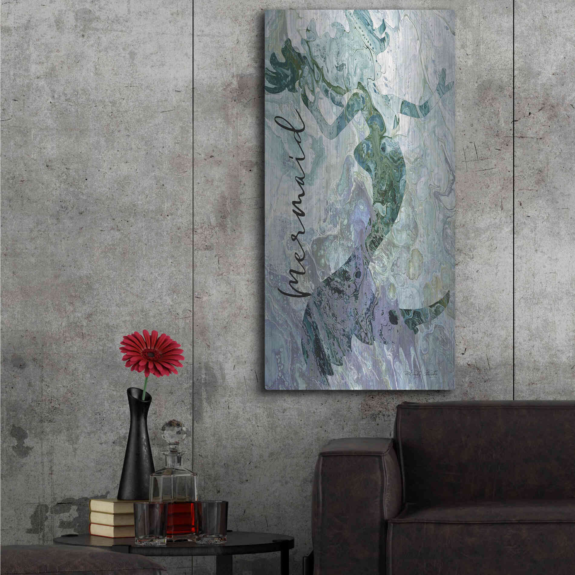 Luxe Metal Art 'Mermaid' by Cindy Jacobs, Metal Wall Art,24x48