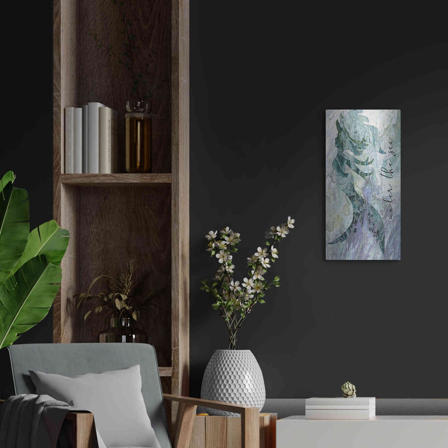 Luxe Metal Art 'Mermaid Under the Sea' by Cindy Jacobs, Metal Wall Art,12x24