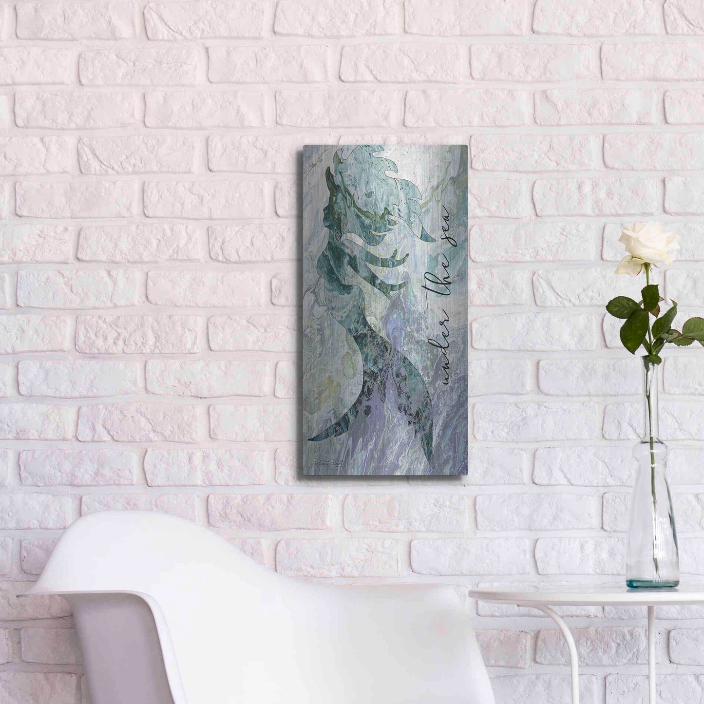 Luxe Metal Art 'Mermaid Under the Sea' by Cindy Jacobs, Metal Wall Art,12x24