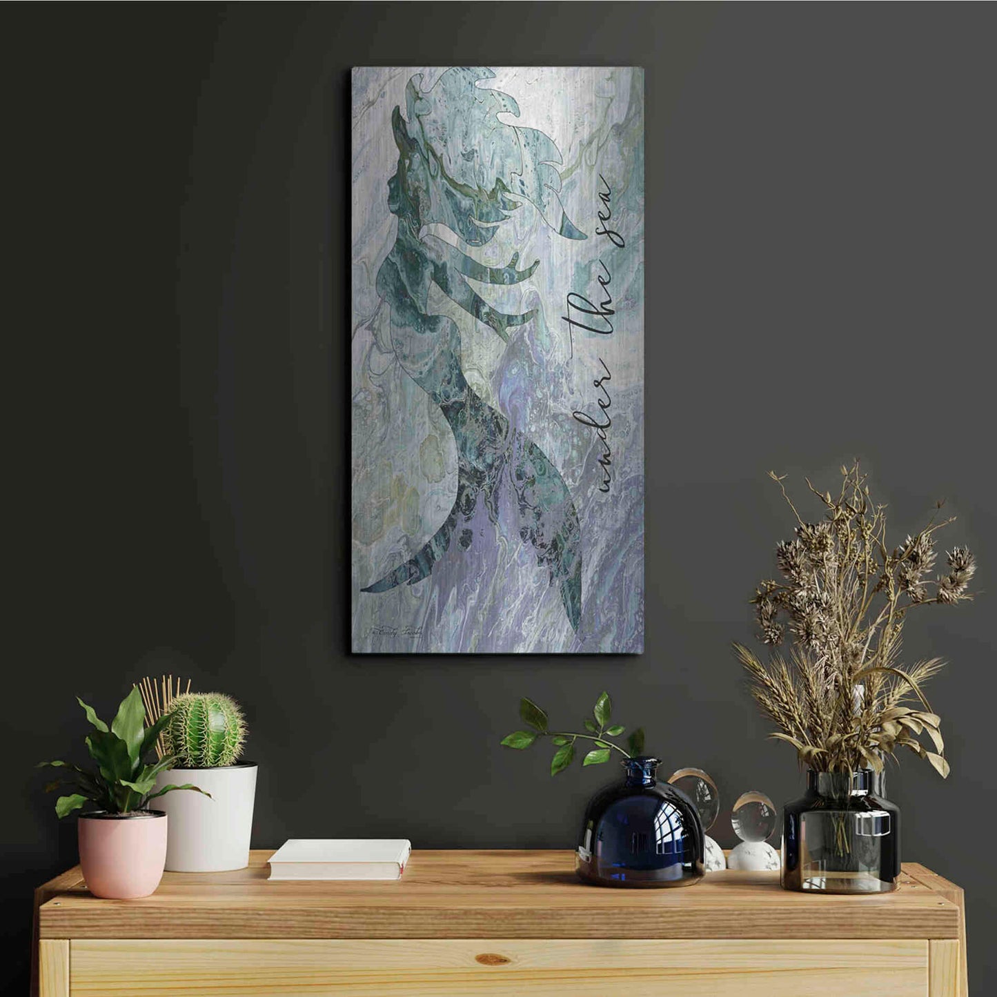 Luxe Metal Art 'Mermaid Under the Sea' by Cindy Jacobs, Metal Wall Art,12x24