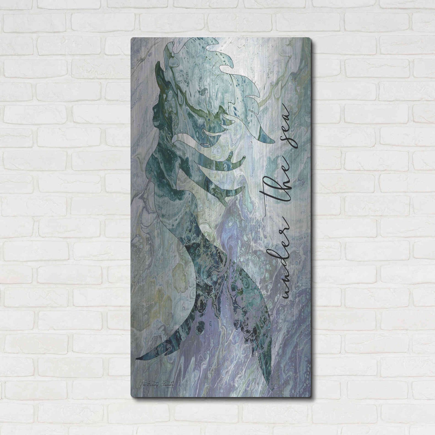 Luxe Metal Art 'Mermaid Under the Sea' by Cindy Jacobs, Metal Wall Art,24x48