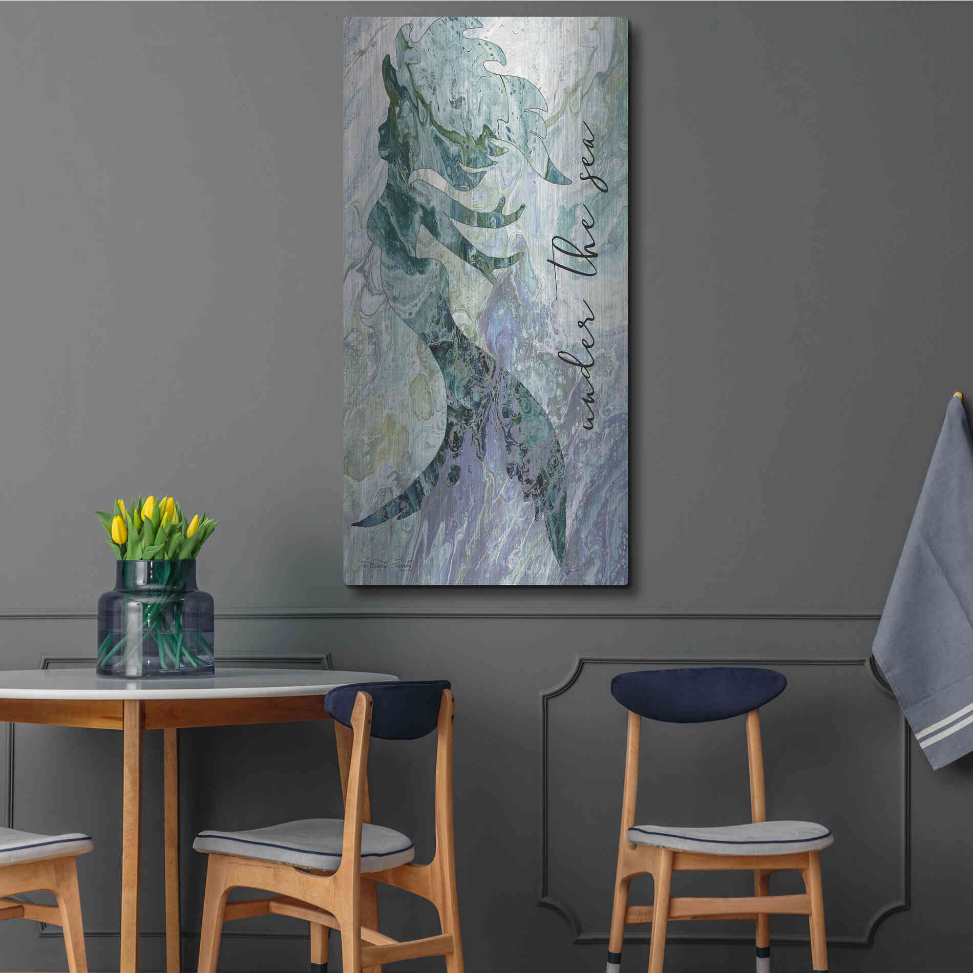 Luxe Metal Art 'Mermaid Under the Sea' by Cindy Jacobs, Metal Wall Art,24x48