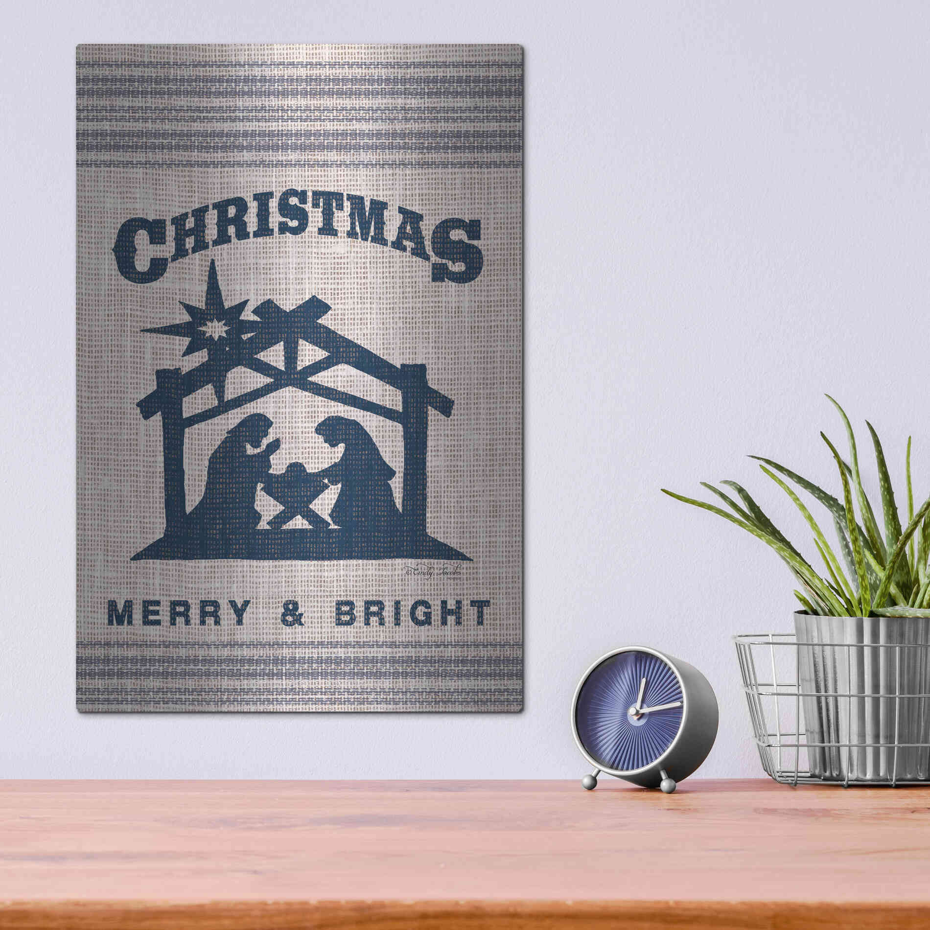 Luxe Metal Art 'Christmas Merry & Bright' by Cindy Jacobs, Metal Wall Art,12x16