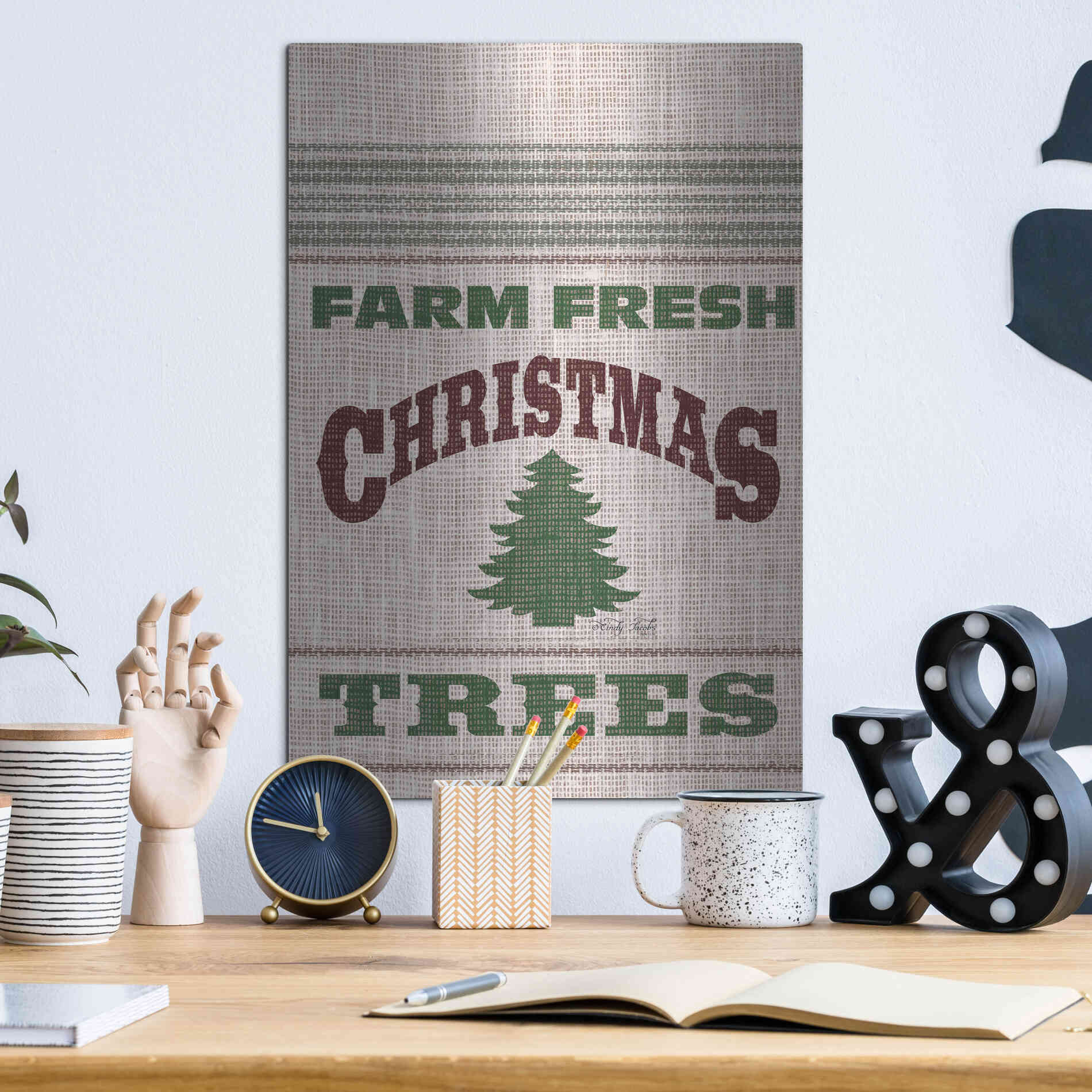 Luxe Metal Art 'Farm Fresh Christmas Trees' by Cindy Jacobs, Metal Wall Art,12x16