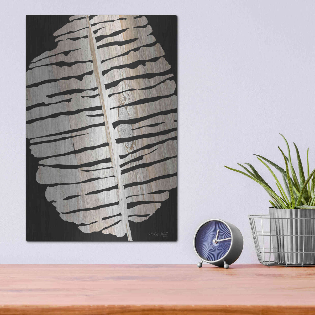 Luxe Metal Art 'Palm Frond Wood Grain II' by Cindy Jacobs, Metal Wall Art,12x16