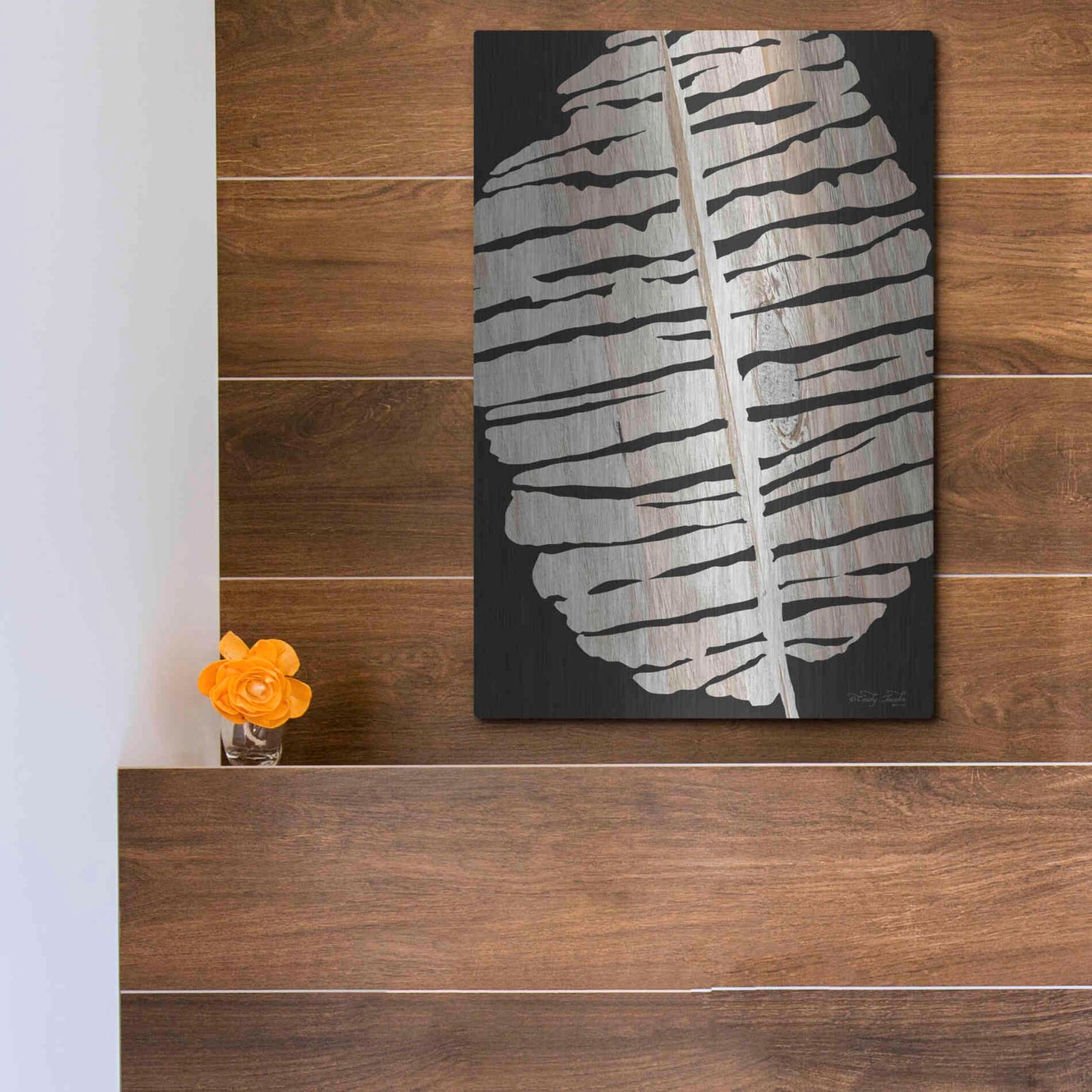 Luxe Metal Art 'Palm Frond Wood Grain II' by Cindy Jacobs, Metal Wall Art,12x16