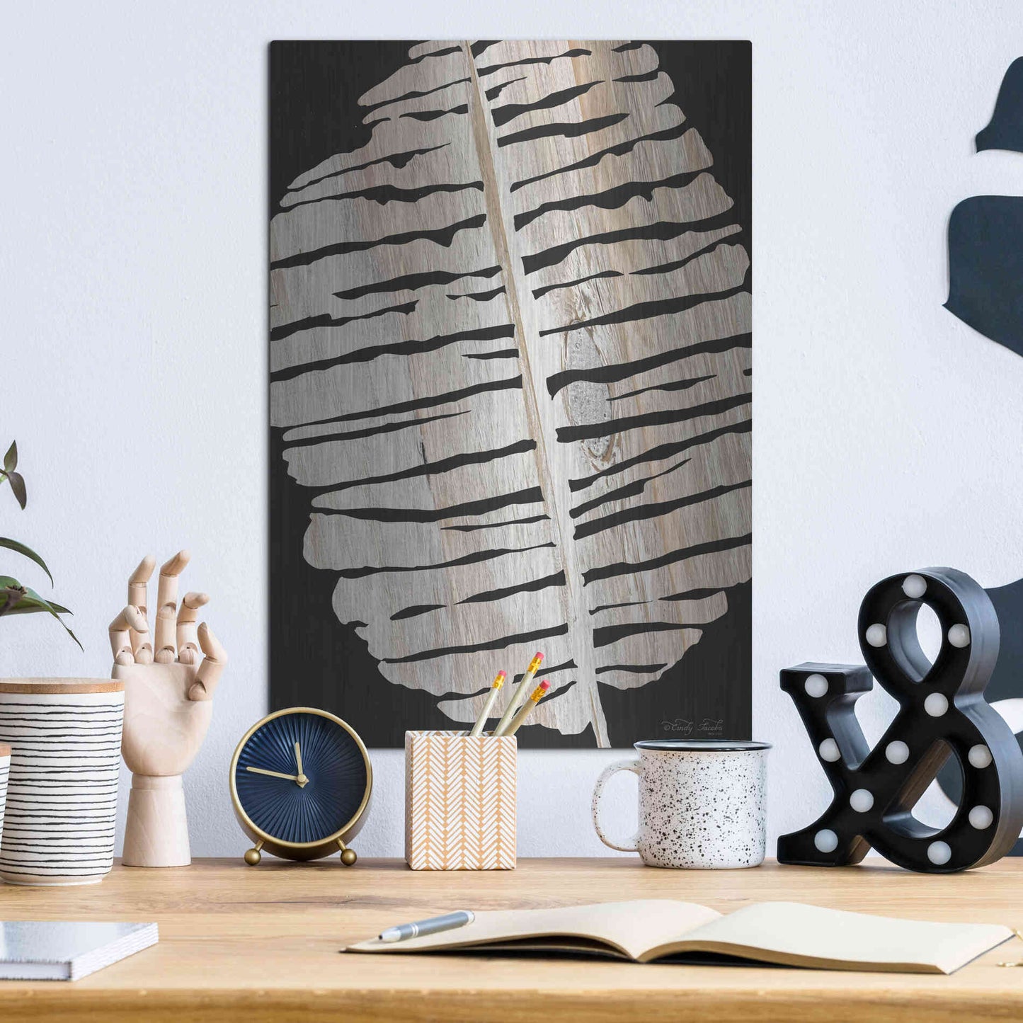 Luxe Metal Art 'Palm Frond Wood Grain II' by Cindy Jacobs, Metal Wall Art,12x16