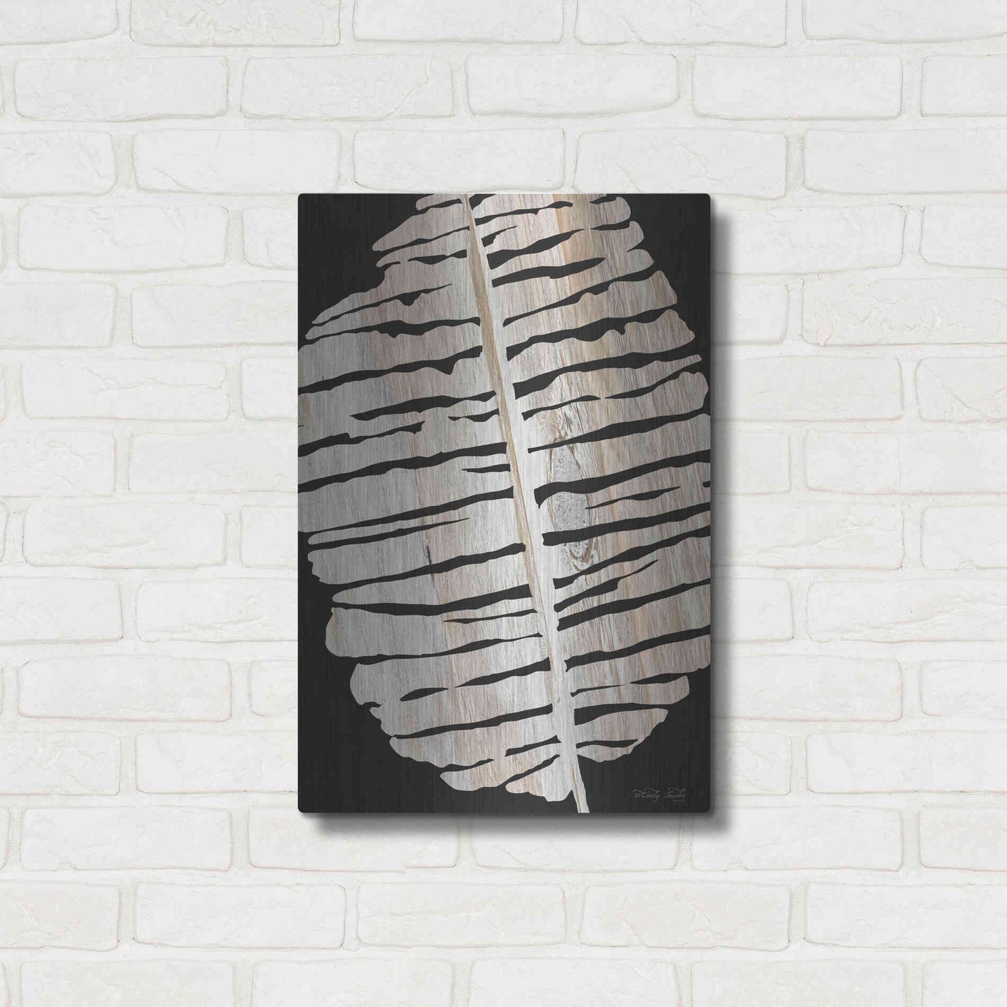 Luxe Metal Art 'Palm Frond Wood Grain II' by Cindy Jacobs, Metal Wall Art,16x24