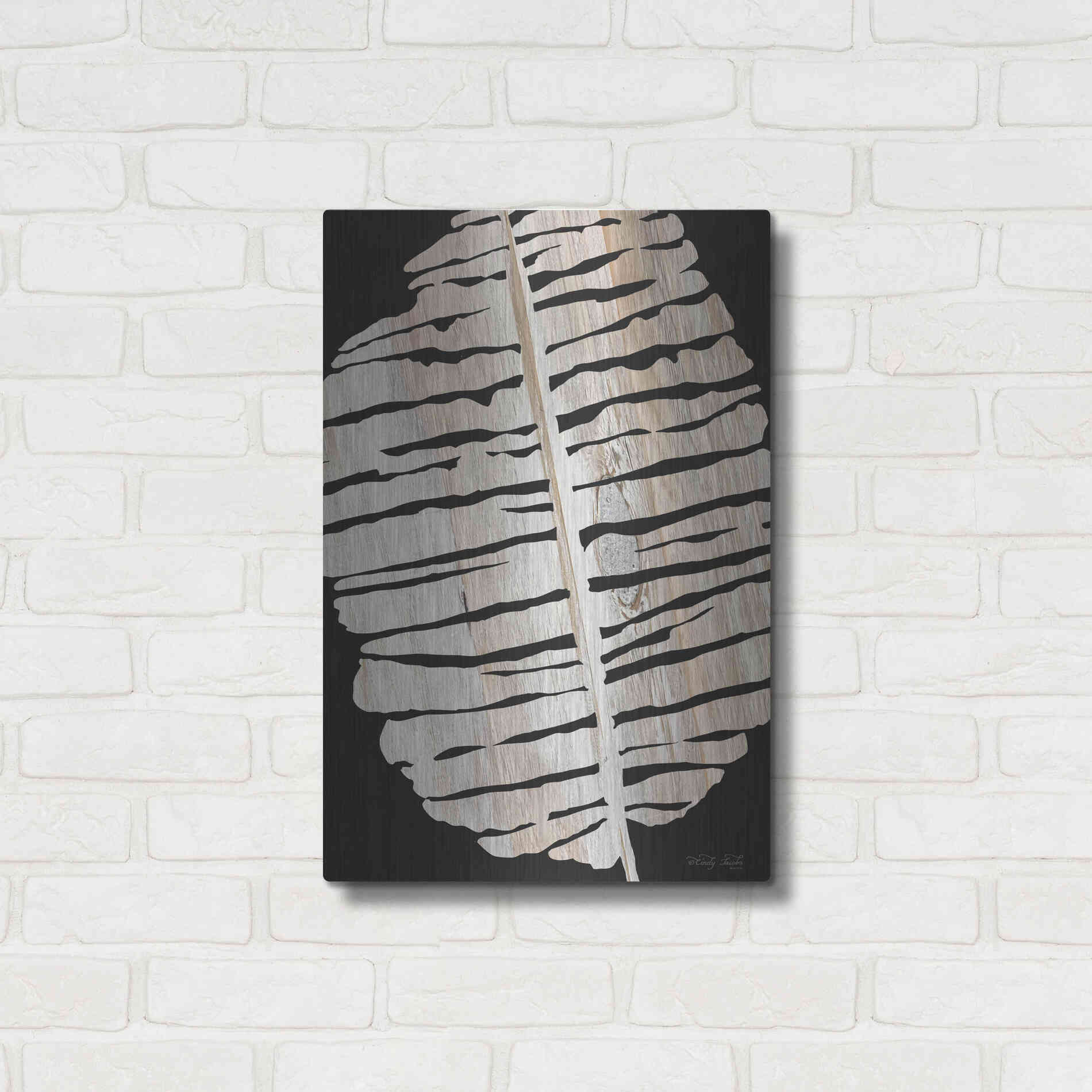 Luxe Metal Art 'Palm Frond Wood Grain II' by Cindy Jacobs, Metal Wall Art,16x24