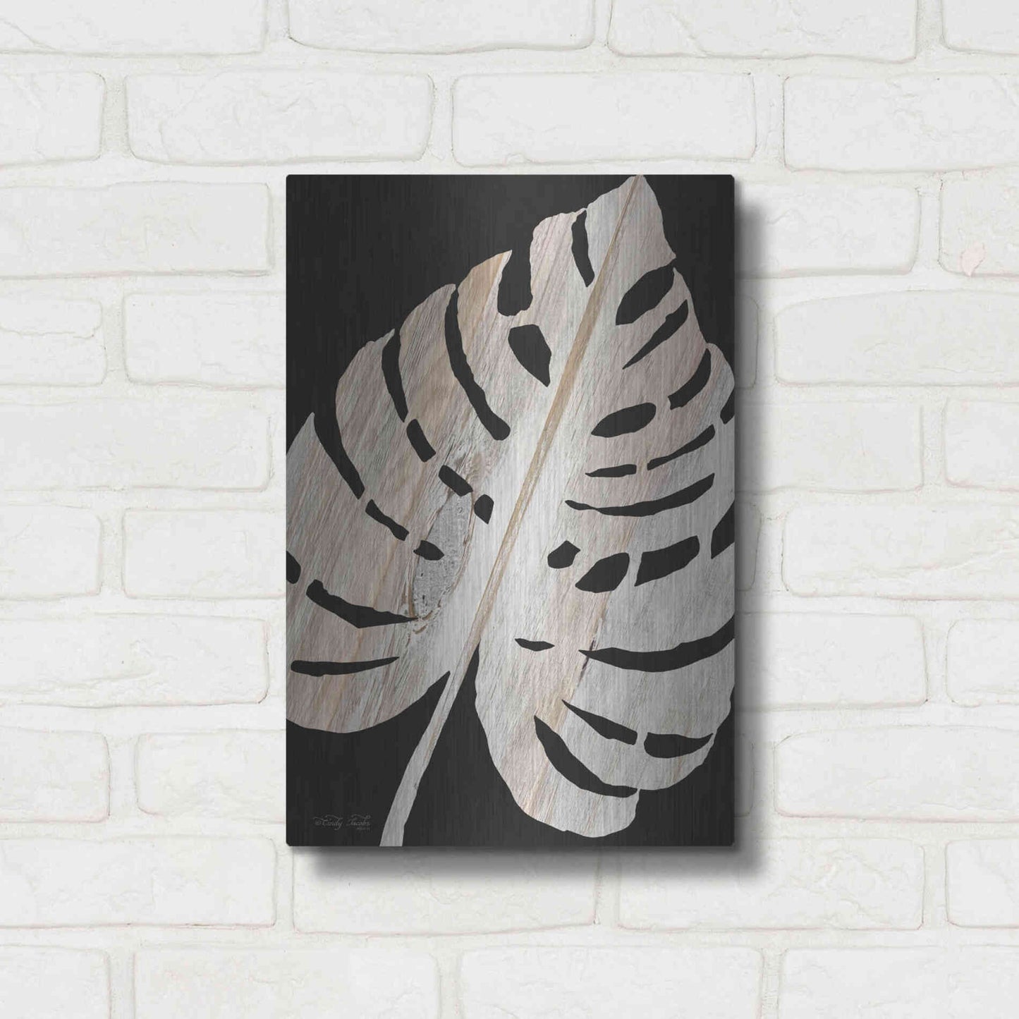 Luxe Metal Art 'Palm Frond Wood Grain III' by Cindy Jacobs, Metal Wall Art,12x16