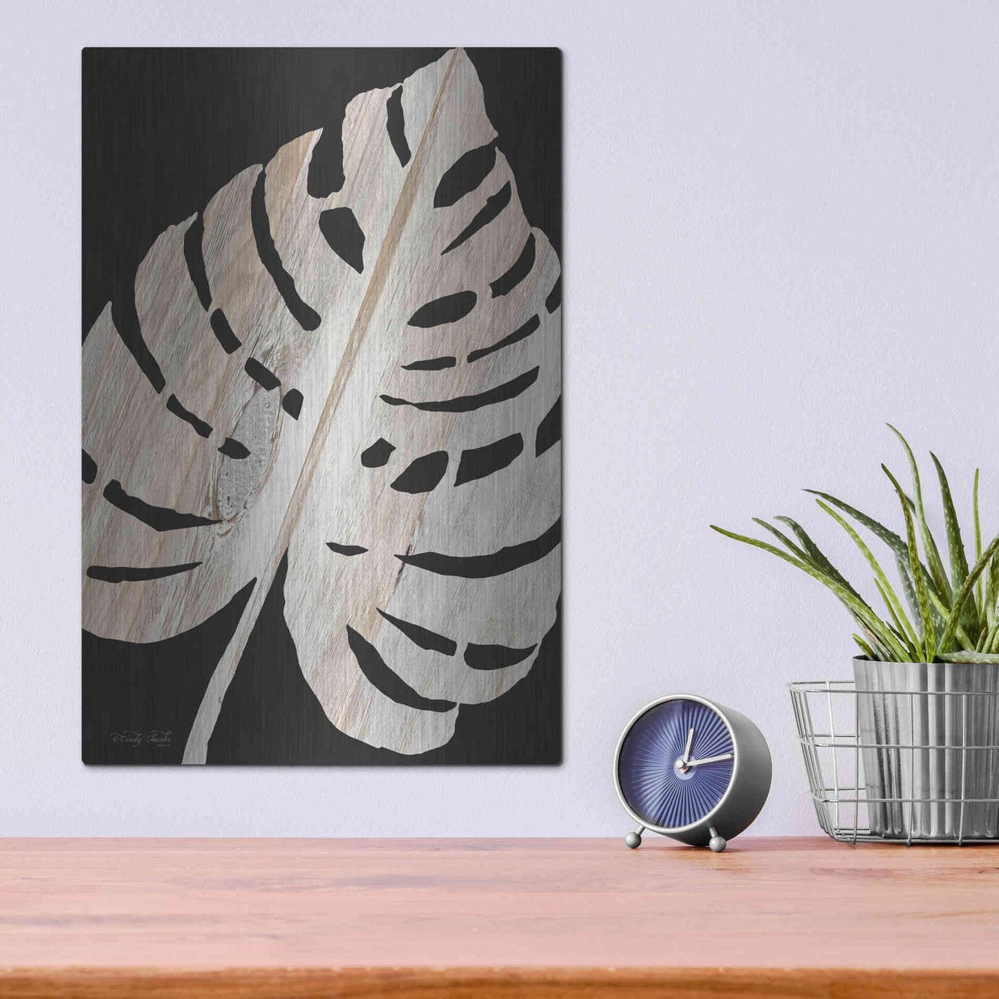 Luxe Metal Art 'Palm Frond Wood Grain III' by Cindy Jacobs, Metal Wall Art,12x16