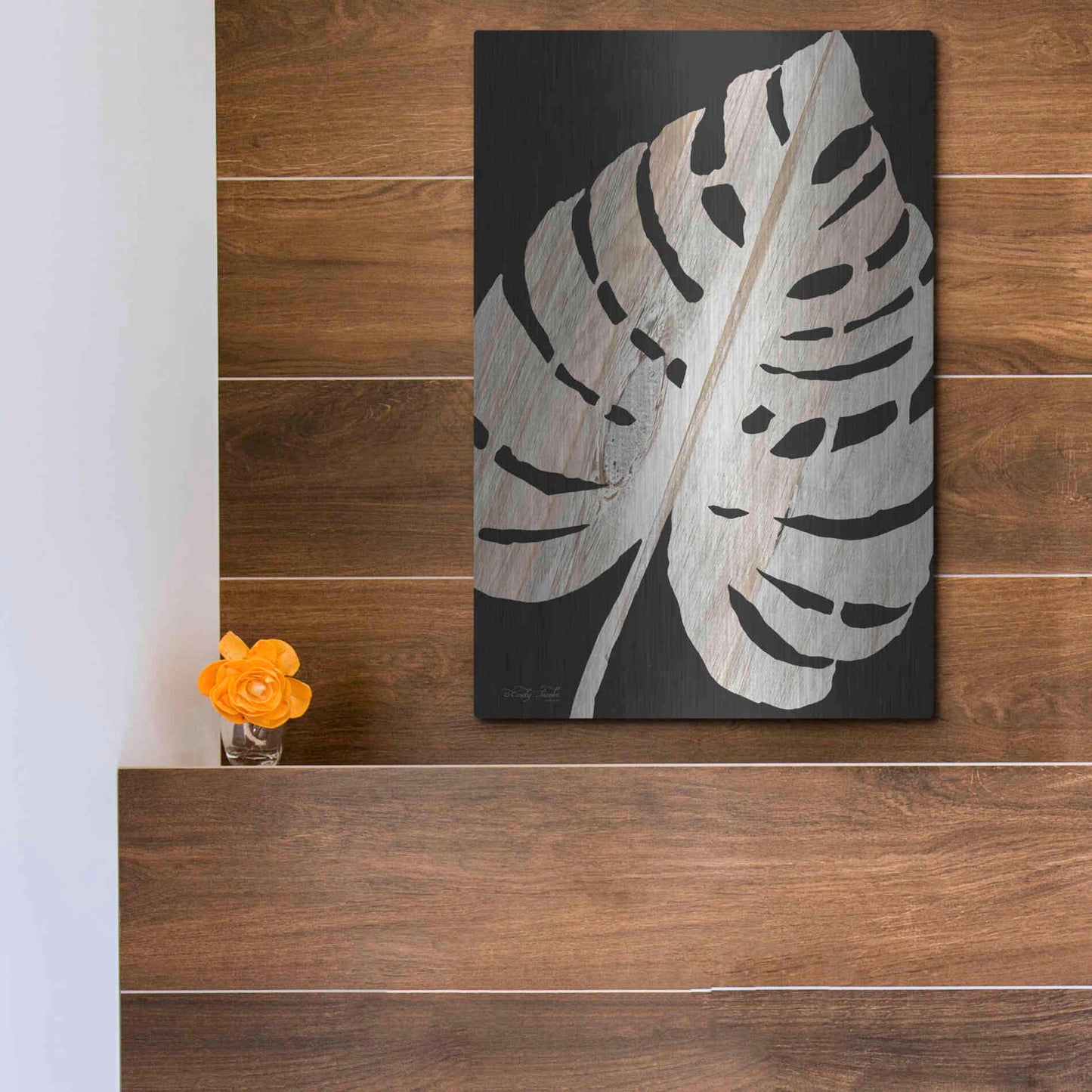 Luxe Metal Art 'Palm Frond Wood Grain III' by Cindy Jacobs, Metal Wall Art,12x16