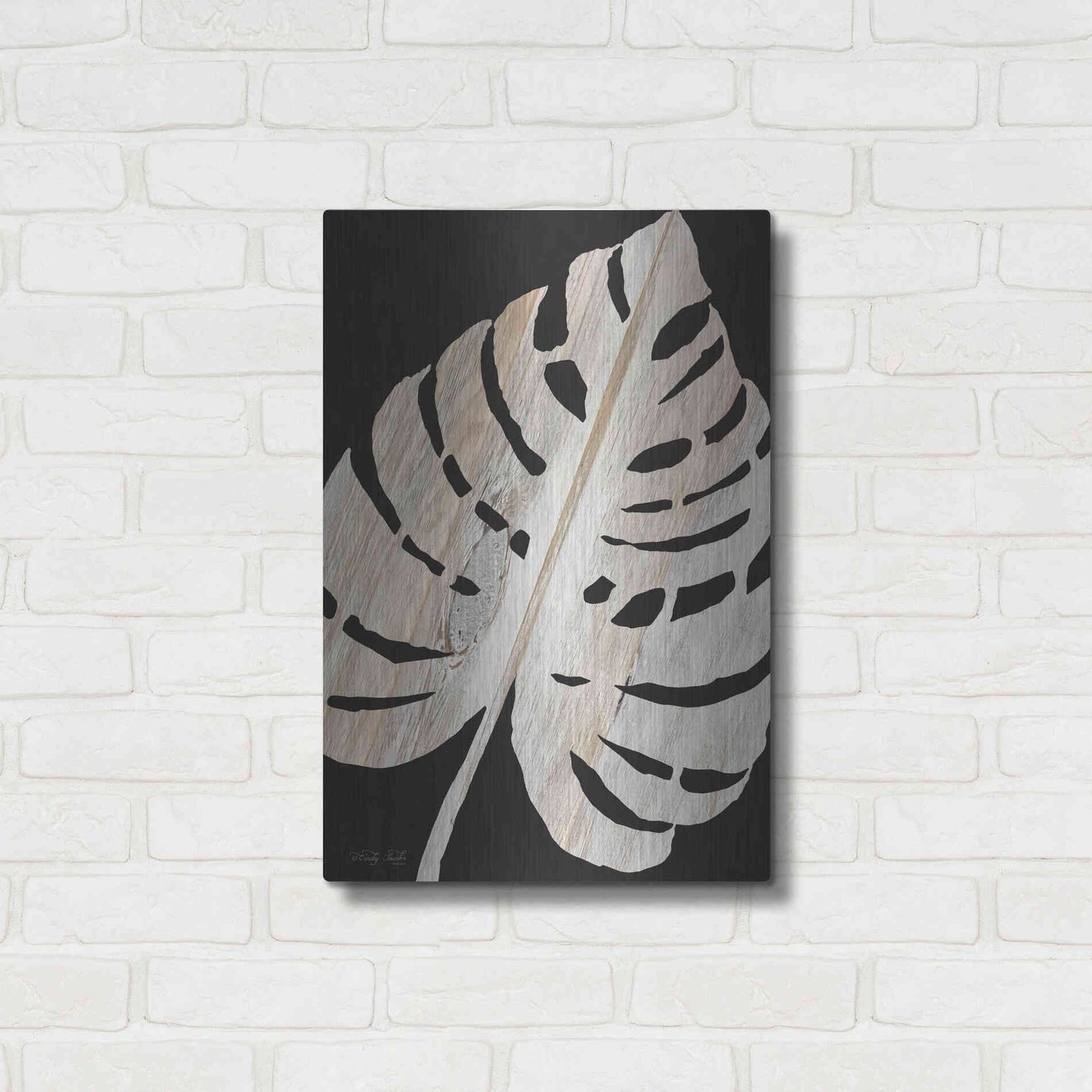Luxe Metal Art 'Palm Frond Wood Grain III' by Cindy Jacobs, Metal Wall Art,16x24