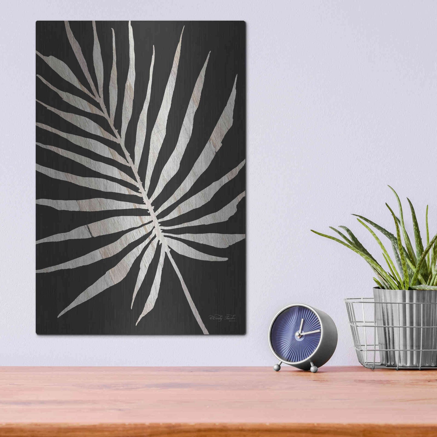 Luxe Metal Art 'Palm Frond Wood Grain IV' by Cindy Jacobs, Metal Wall Art,12x16