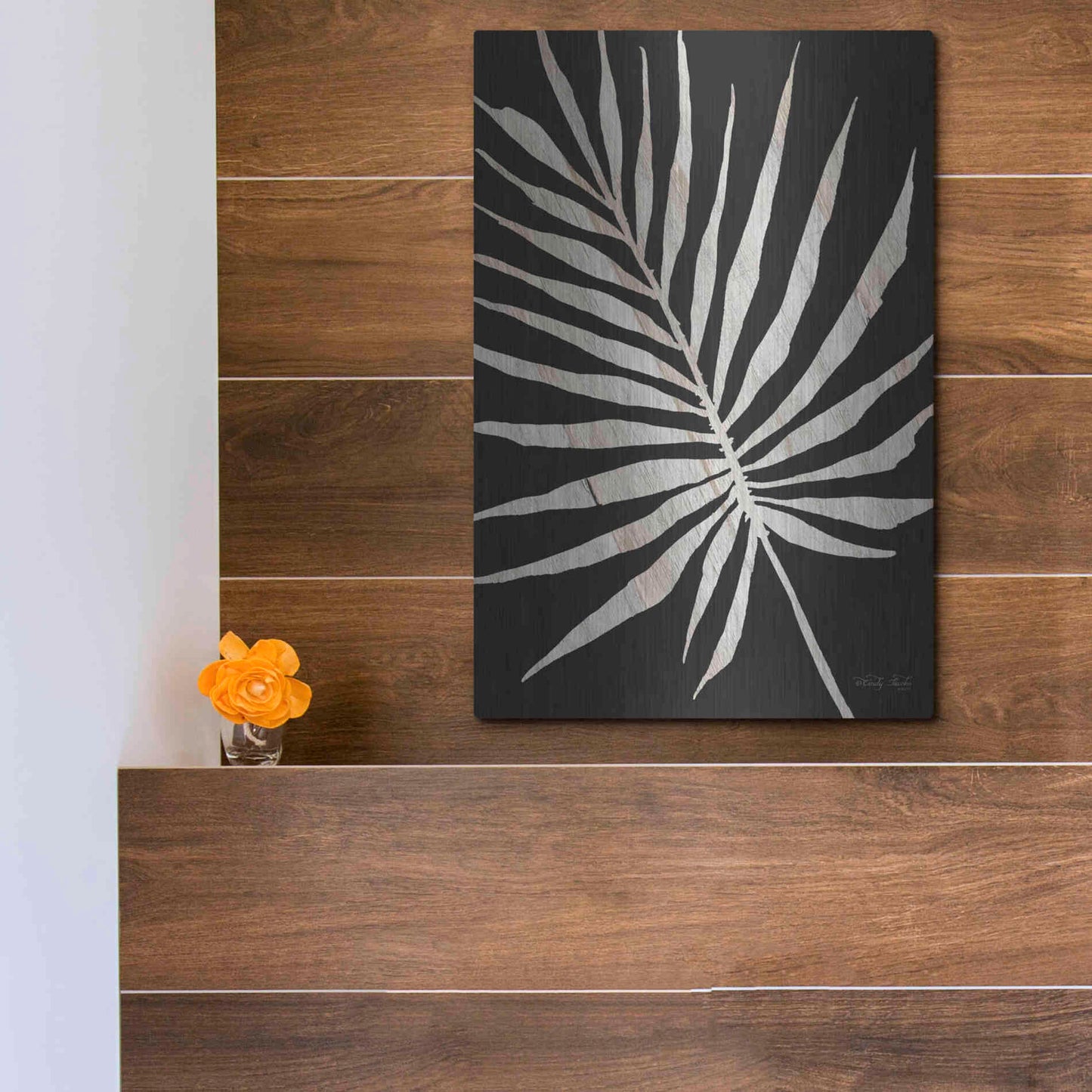 Luxe Metal Art 'Palm Frond Wood Grain IV' by Cindy Jacobs, Metal Wall Art,12x16