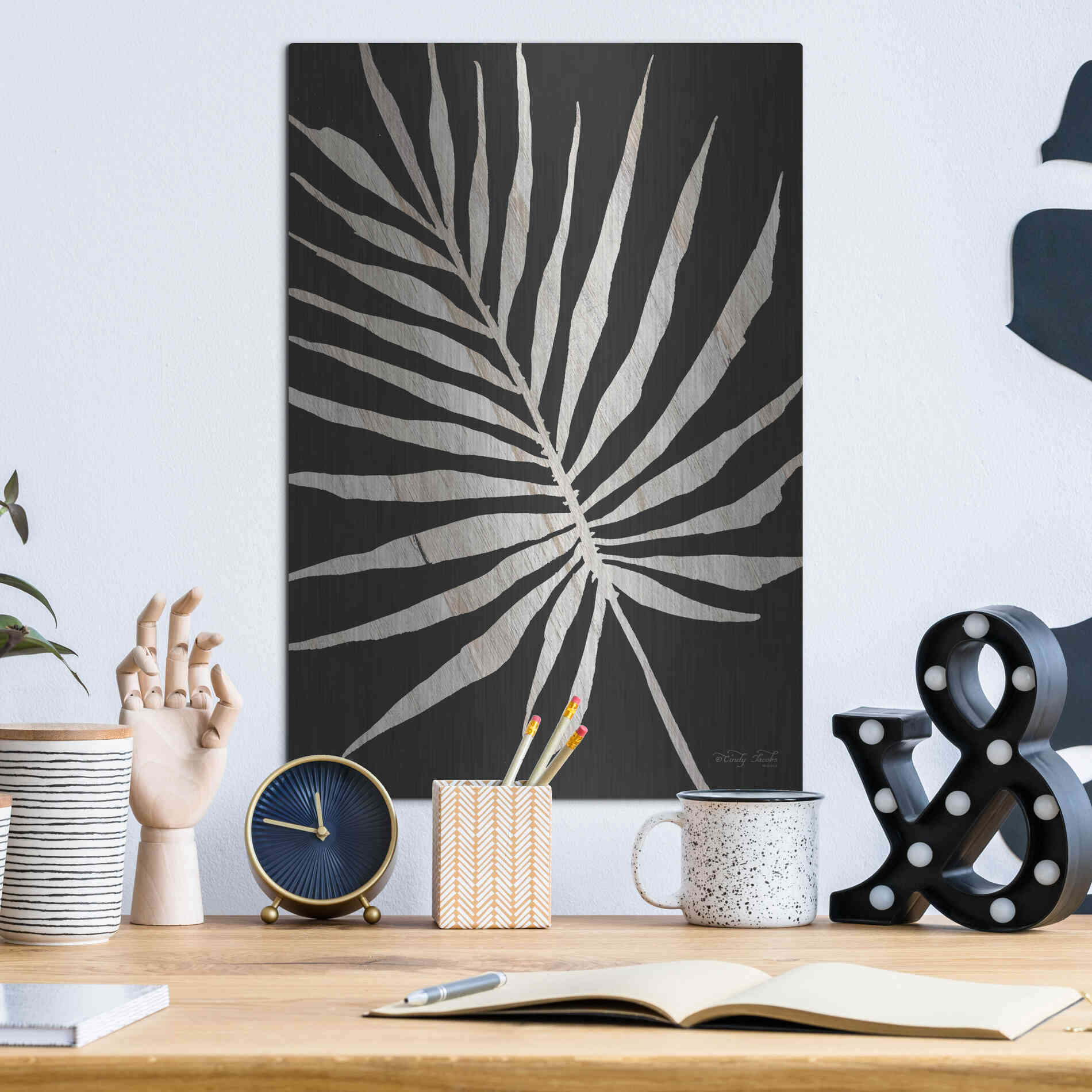 Luxe Metal Art 'Palm Frond Wood Grain IV' by Cindy Jacobs, Metal Wall Art,12x16