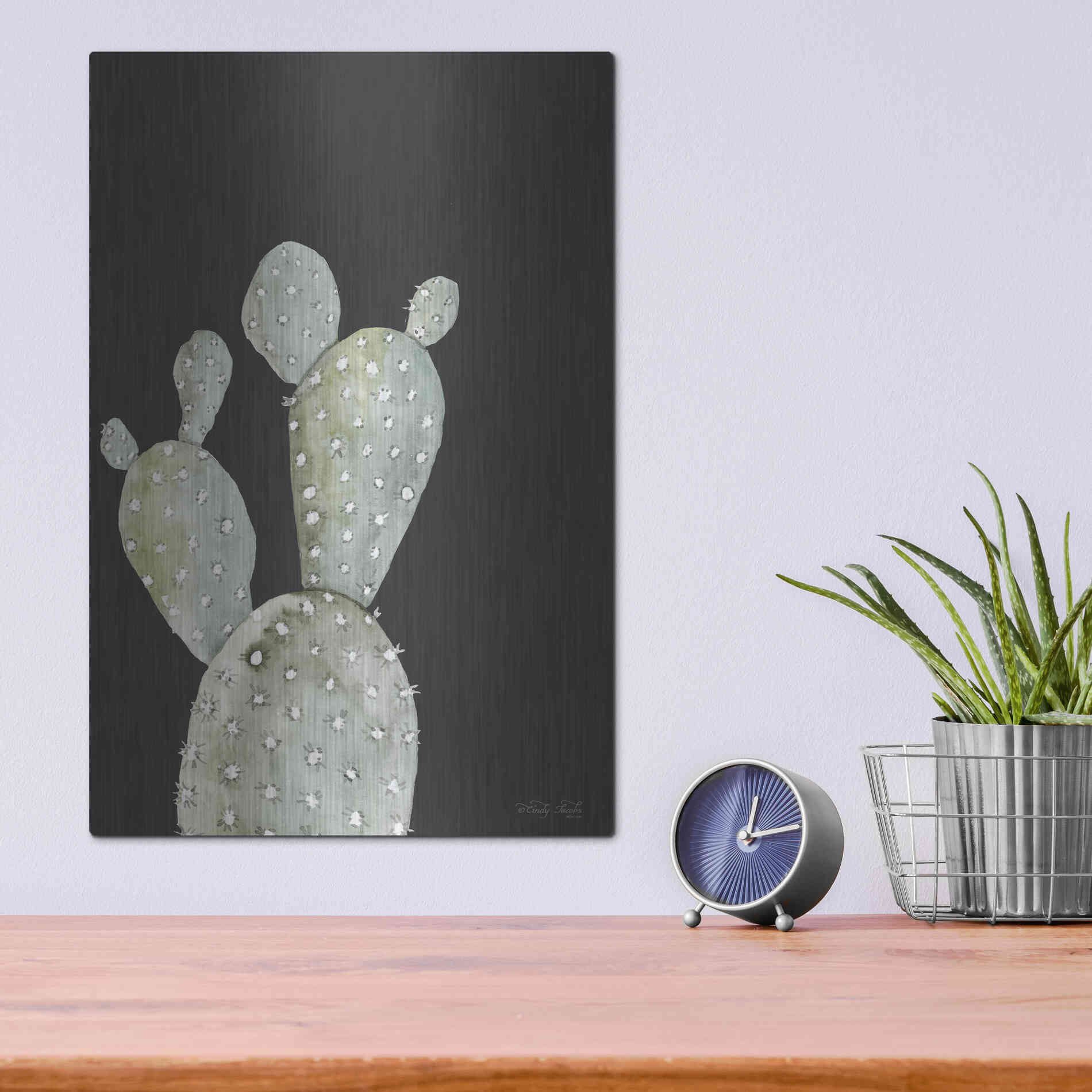 Luxe Metal Art 'Happy Cactus I' by Cindy Jacobs, Metal Wall Art,12x16