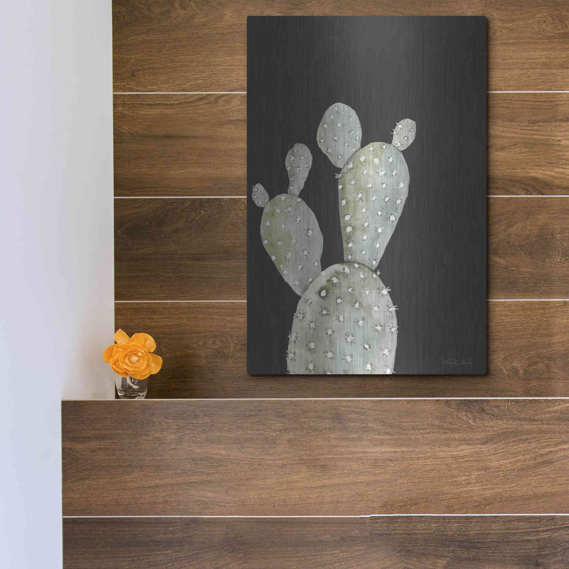 Luxe Metal Art 'Happy Cactus I' by Cindy Jacobs, Metal Wall Art,12x16