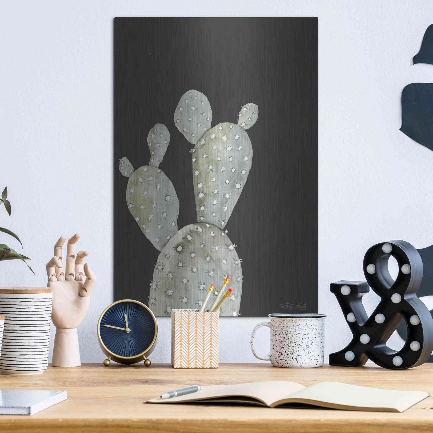 Luxe Metal Art 'Happy Cactus I' by Cindy Jacobs, Metal Wall Art,12x16