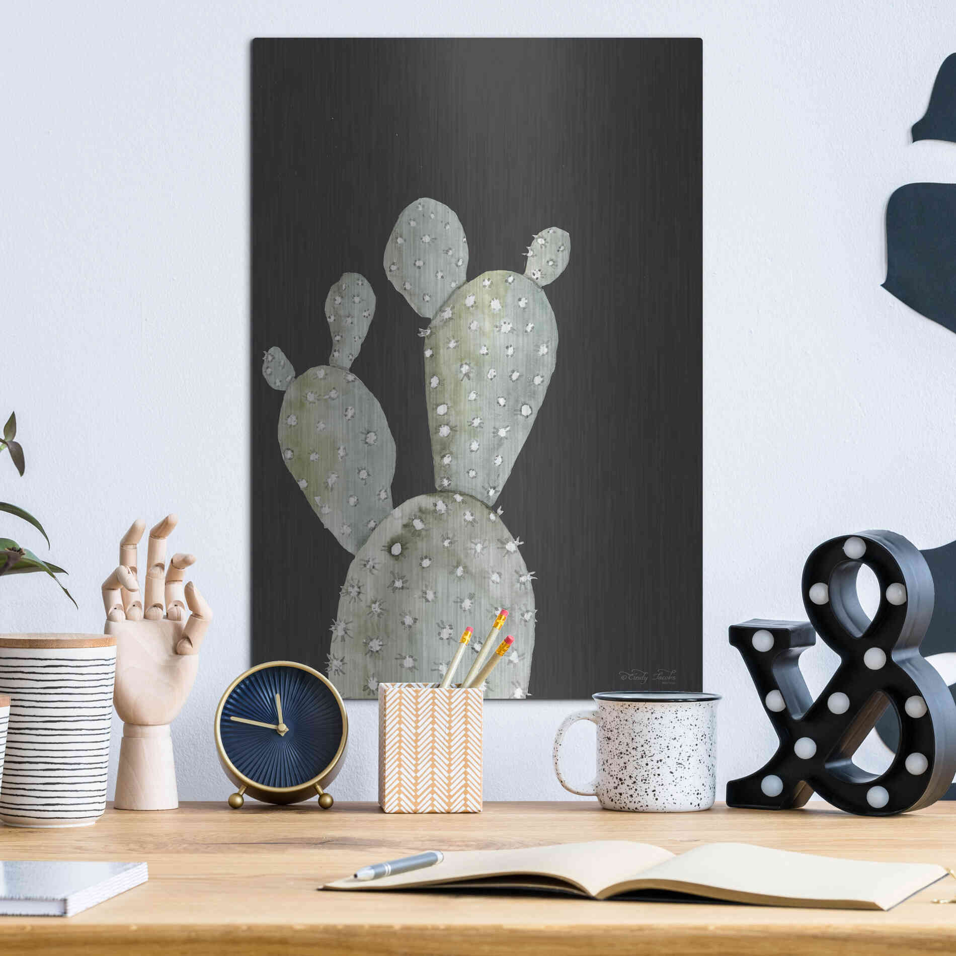 Luxe Metal Art 'Happy Cactus I' by Cindy Jacobs, Metal Wall Art,12x16