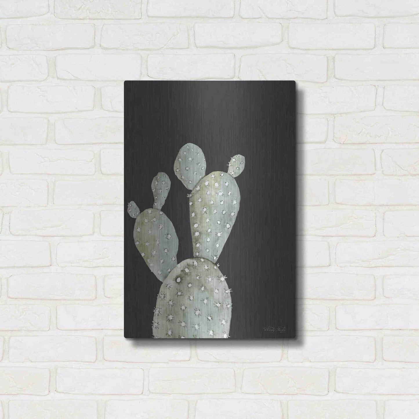 Luxe Metal Art 'Happy Cactus I' by Cindy Jacobs, Metal Wall Art,16x24