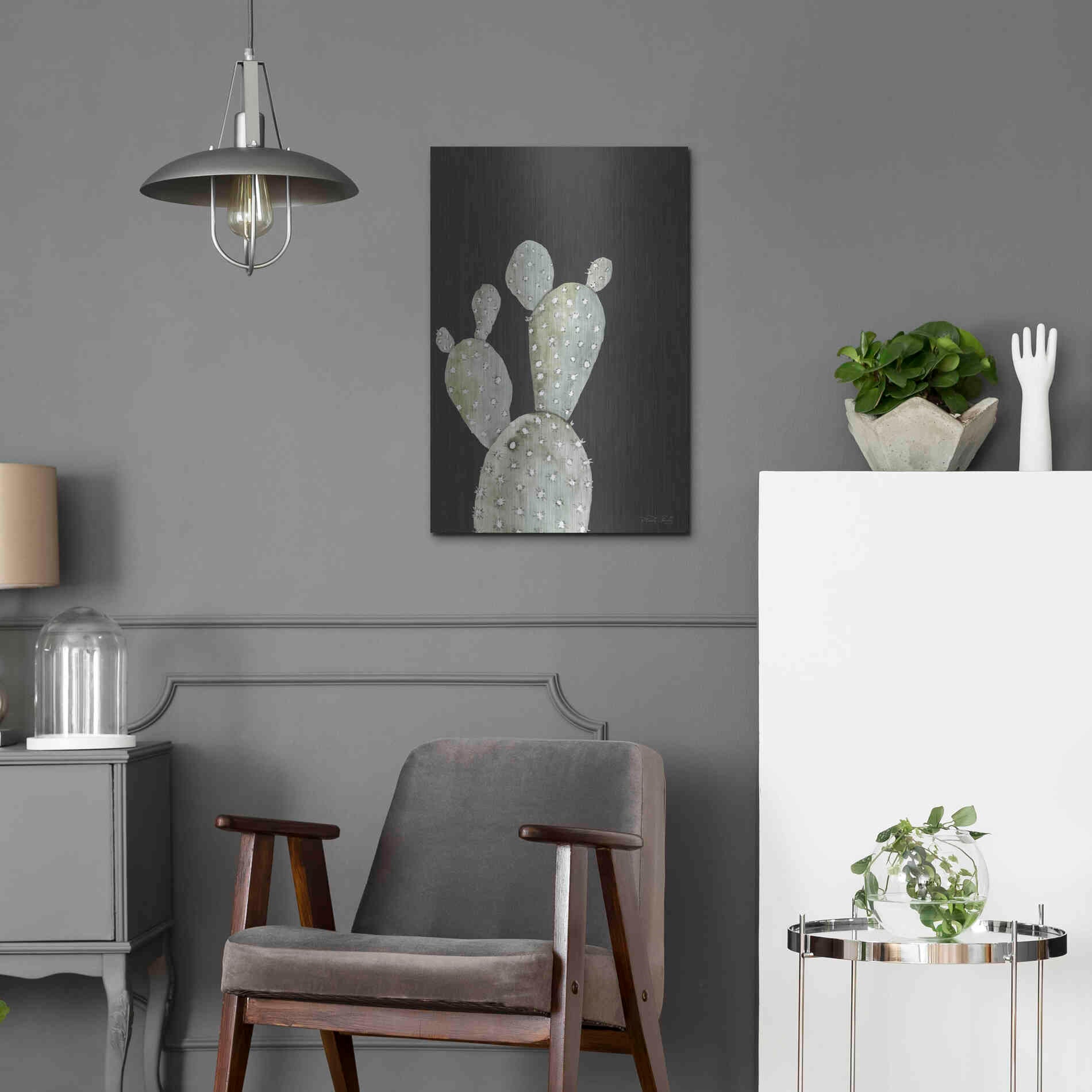 Luxe Metal Art 'Happy Cactus I' by Cindy Jacobs, Metal Wall Art,16x24