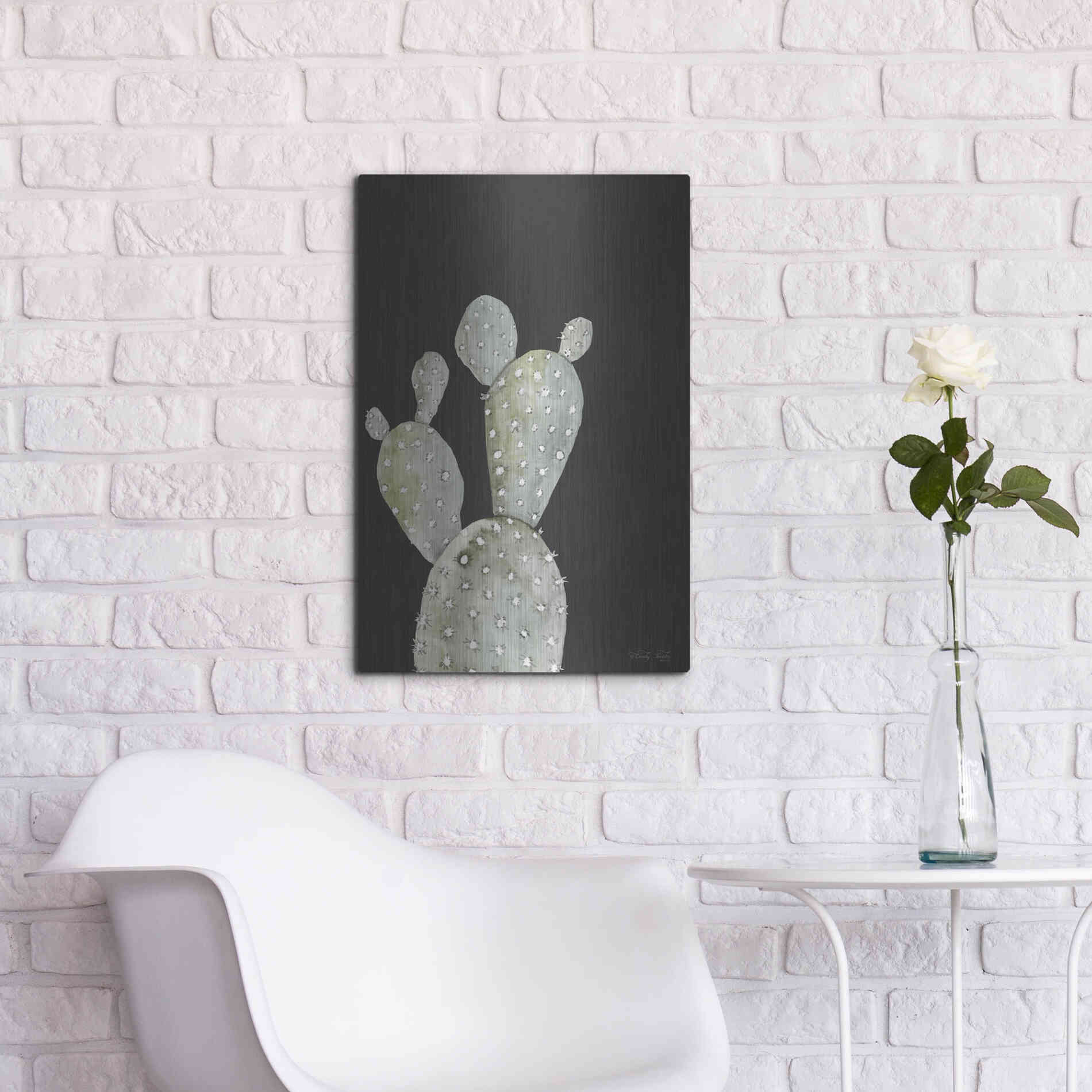 Luxe Metal Art 'Happy Cactus I' by Cindy Jacobs, Metal Wall Art,16x24