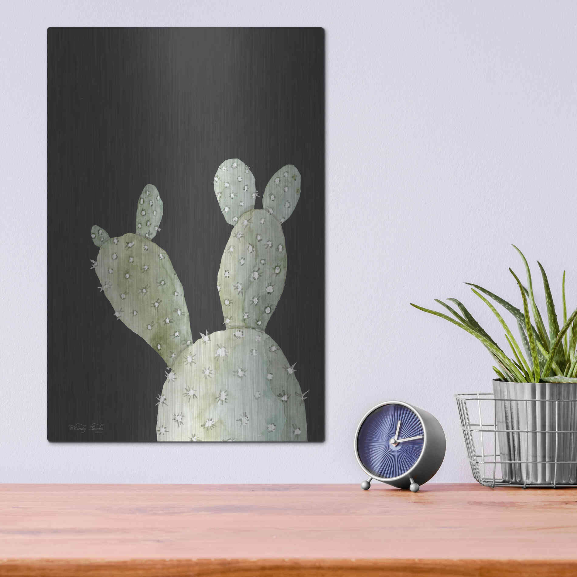 Luxe Metal Art 'Happy Cactus III' by Cindy Jacobs, Metal Wall Art,12x16