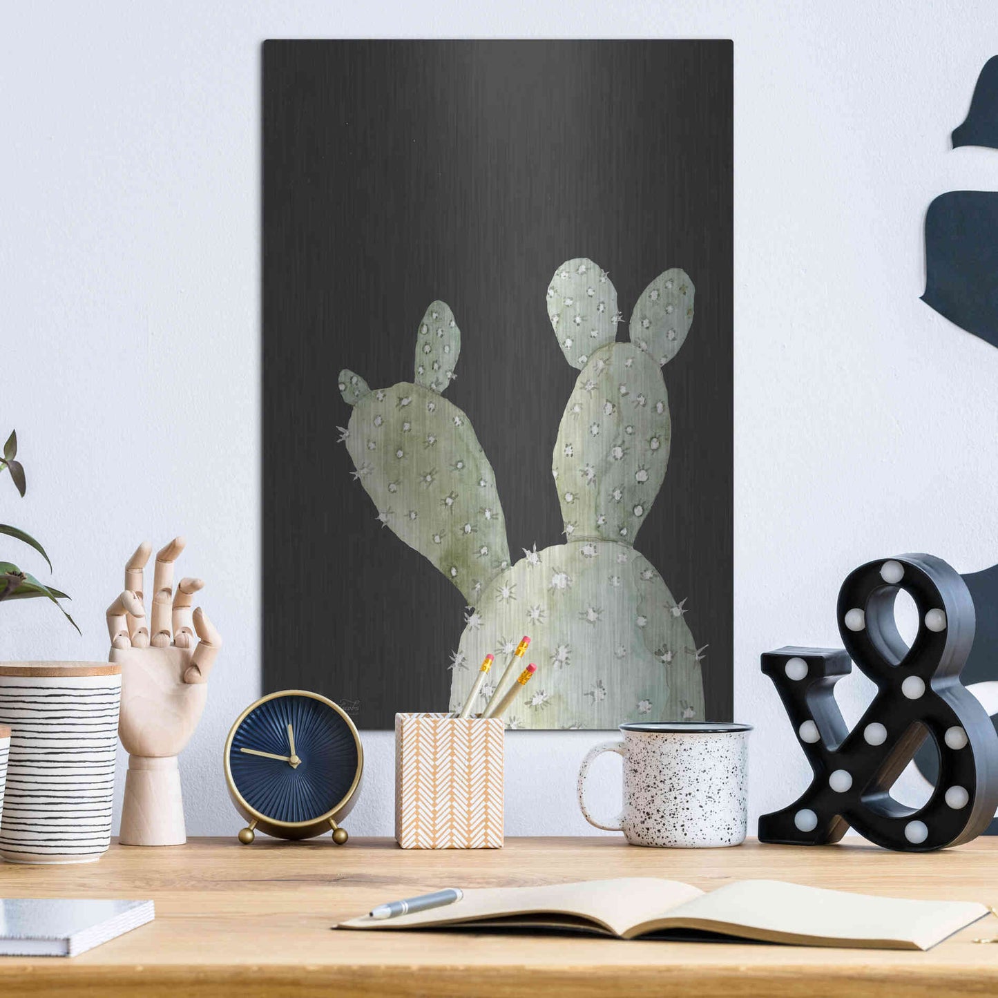 Luxe Metal Art 'Happy Cactus III' by Cindy Jacobs, Metal Wall Art,12x16