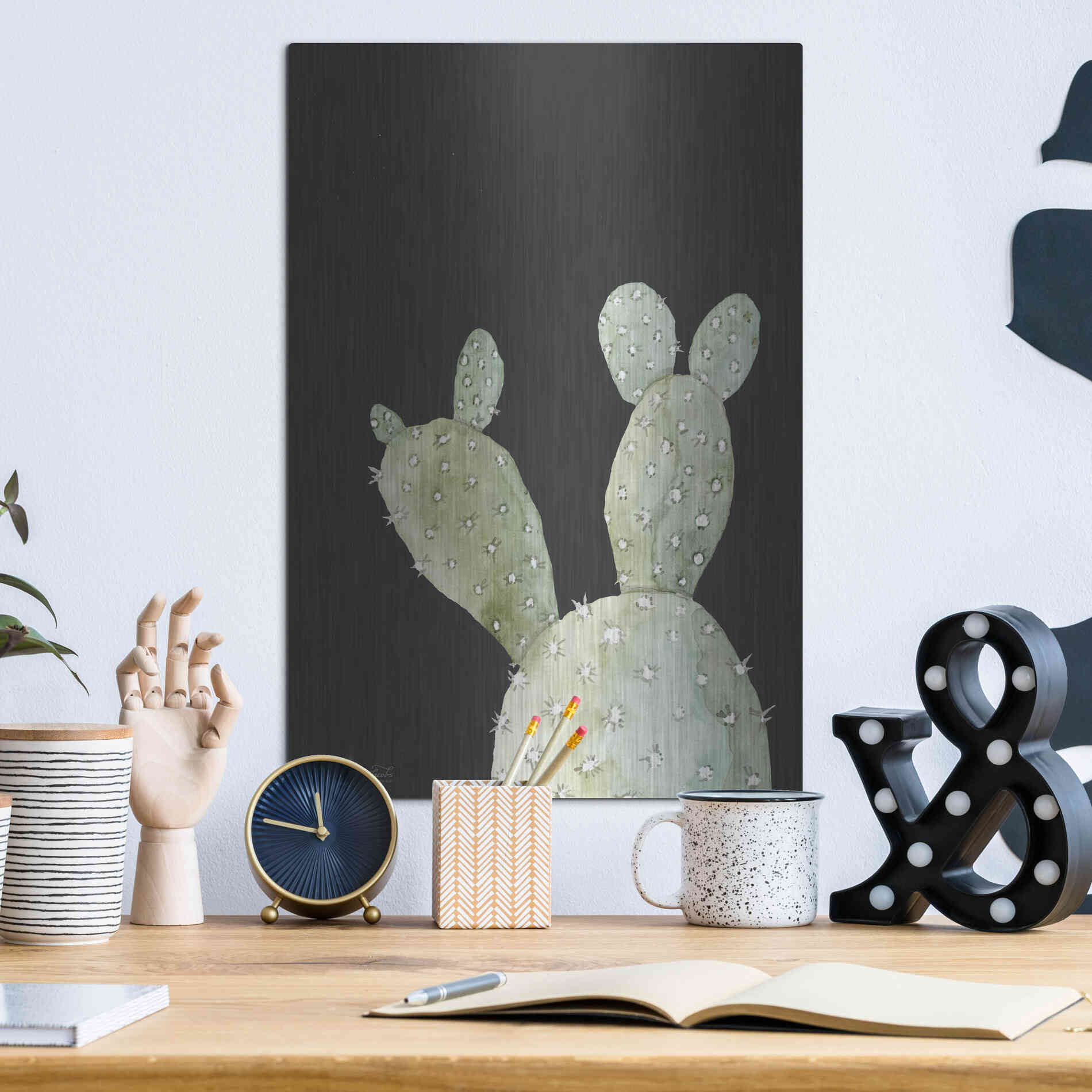 Luxe Metal Art 'Happy Cactus III' by Cindy Jacobs, Metal Wall Art,12x16