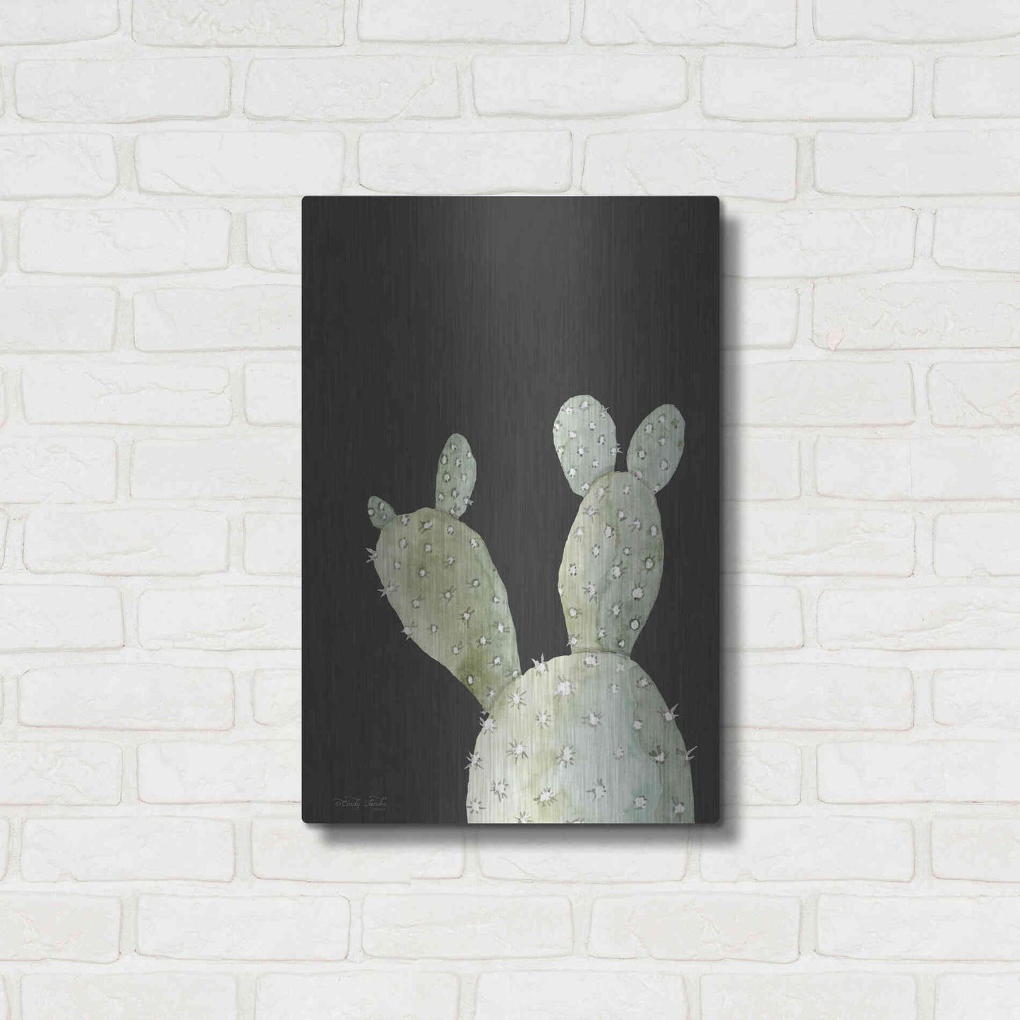 Luxe Metal Art 'Happy Cactus III' by Cindy Jacobs, Metal Wall Art,16x24