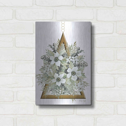 Luxe Metal Art 'Geometric Triangle Muted Floral I' by Cindy Jacobs, Metal Wall Art,12x16