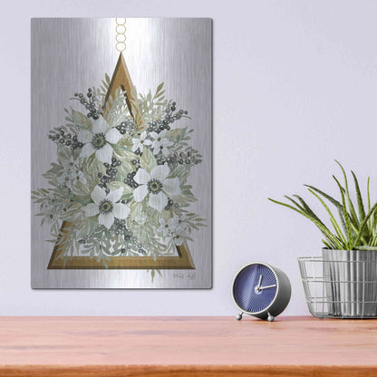 Luxe Metal Art 'Geometric Triangle Muted Floral I' by Cindy Jacobs, Metal Wall Art,12x16