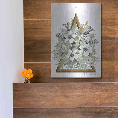 Luxe Metal Art 'Geometric Triangle Muted Floral I' by Cindy Jacobs, Metal Wall Art,12x16