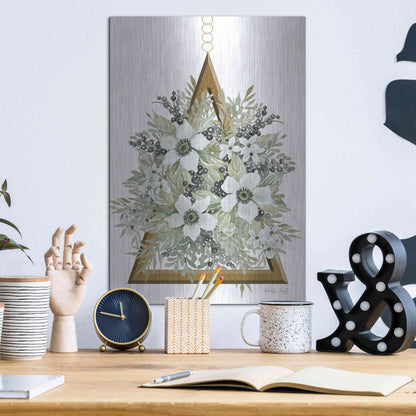 Luxe Metal Art 'Geometric Triangle Muted Floral I' by Cindy Jacobs, Metal Wall Art,12x16