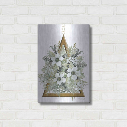 Luxe Metal Art 'Geometric Triangle Muted Floral I' by Cindy Jacobs, Metal Wall Art,16x24
