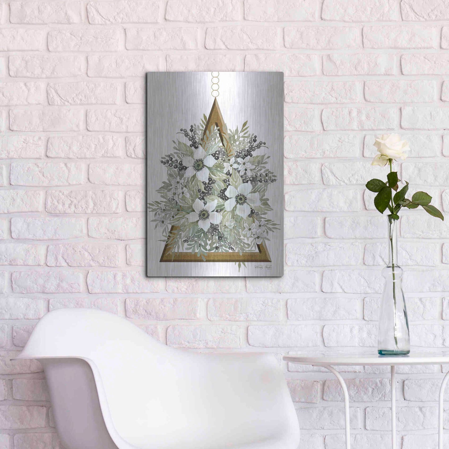 Luxe Metal Art 'Geometric Triangle Muted Floral I' by Cindy Jacobs, Metal Wall Art,16x24