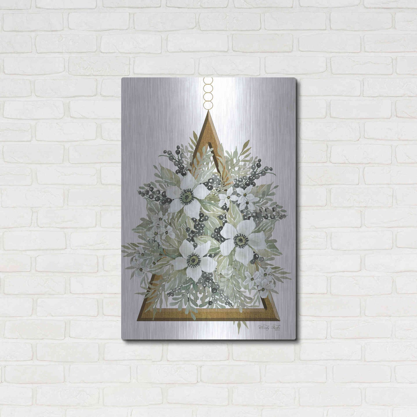Luxe Metal Art 'Geometric Triangle Muted Floral I' by Cindy Jacobs, Metal Wall Art,24x36