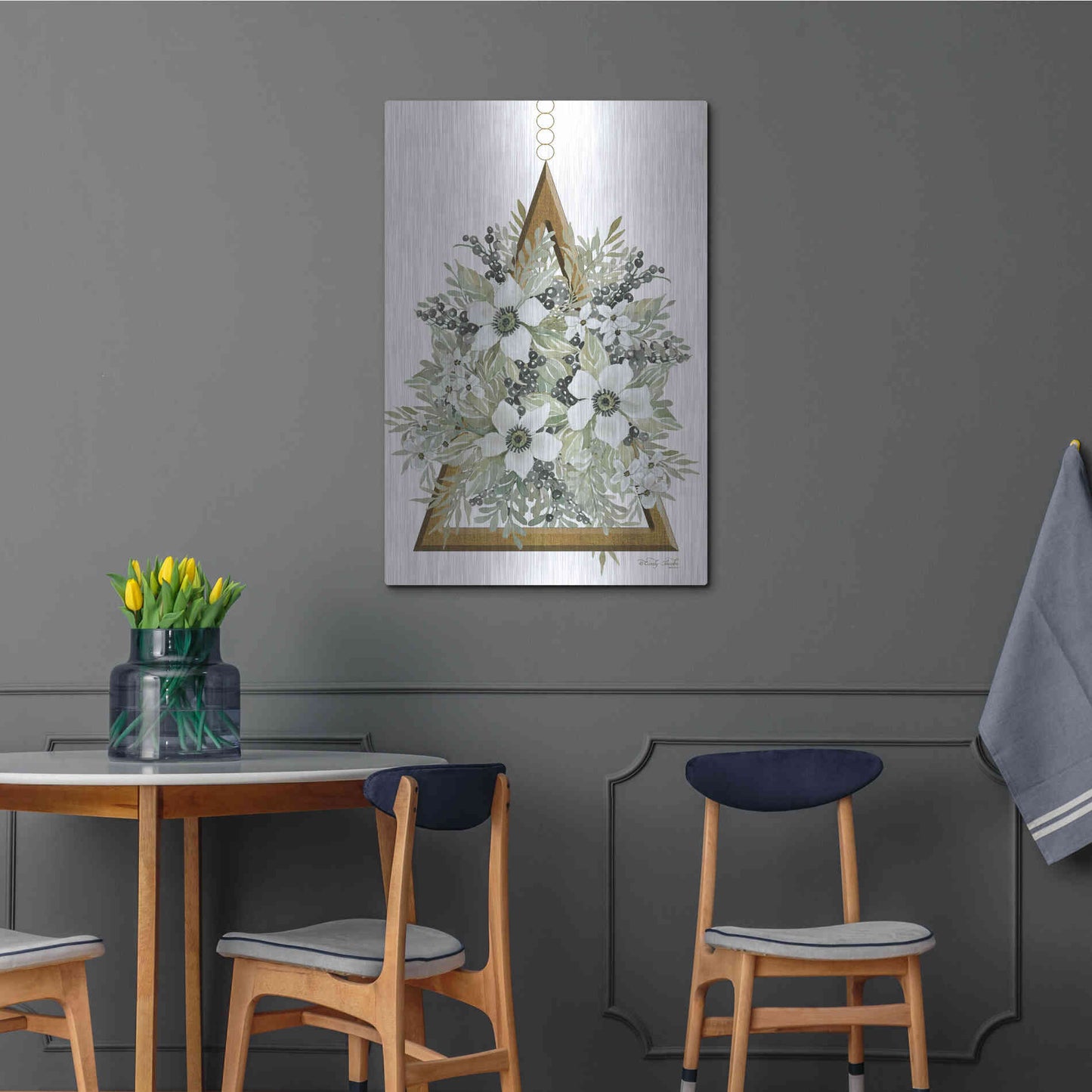 Luxe Metal Art 'Geometric Triangle Muted Floral I' by Cindy Jacobs, Metal Wall Art,24x36
