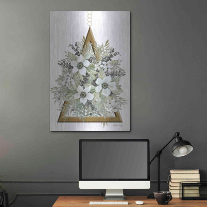 Luxe Metal Art 'Geometric Triangle Muted Floral I' by Cindy Jacobs, Metal Wall Art,24x36