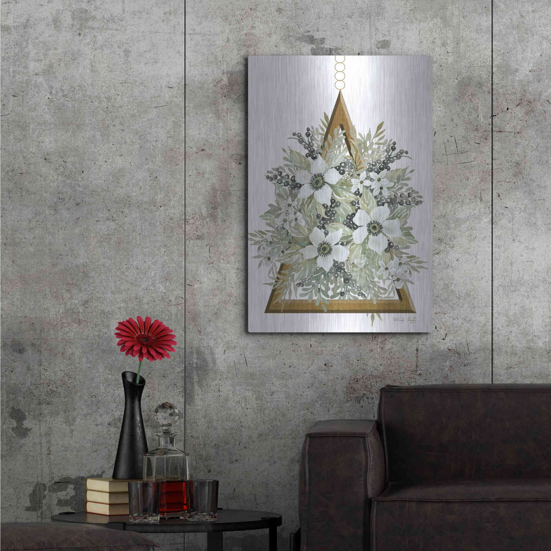 Luxe Metal Art 'Geometric Triangle Muted Floral I' by Cindy Jacobs, Metal Wall Art,24x36