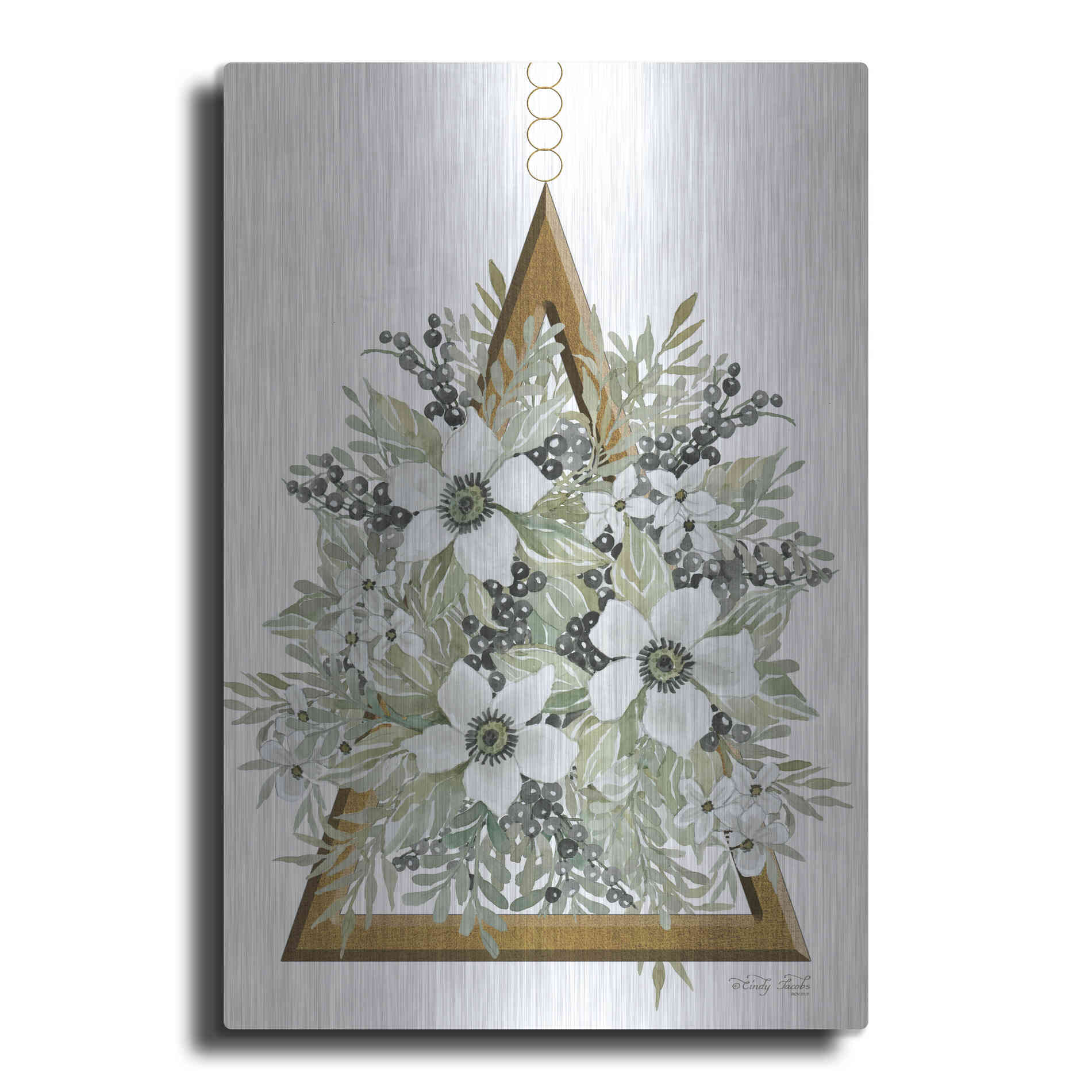 Luxe Metal Art 'Geometric Triangle Muted Floral I' by Cindy Jacobs, Metal Wall Art