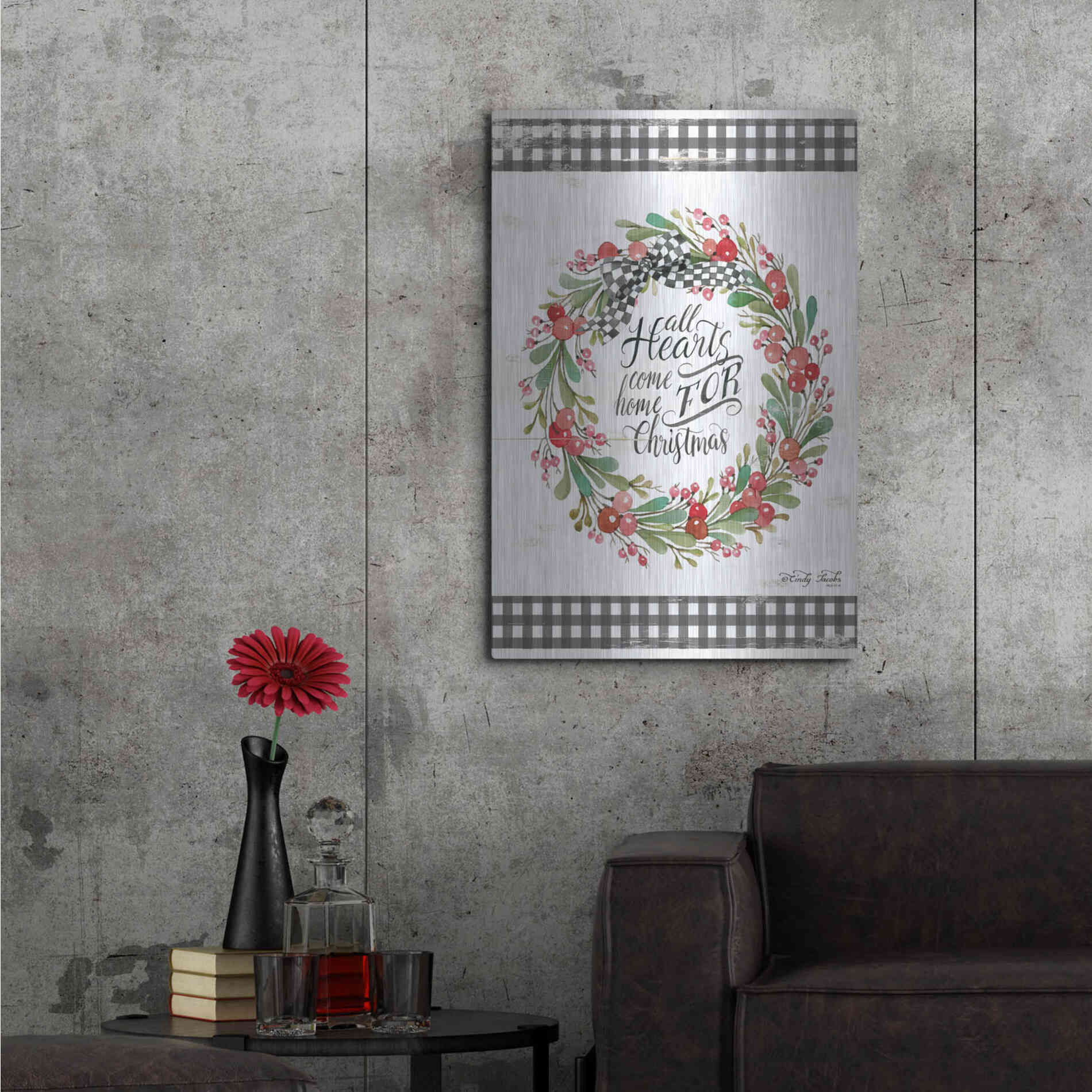 Luxe Metal Art 'All Hearts Come Home For Christmas I' by Cindy Jacobs, Metal Wall Art,24x36