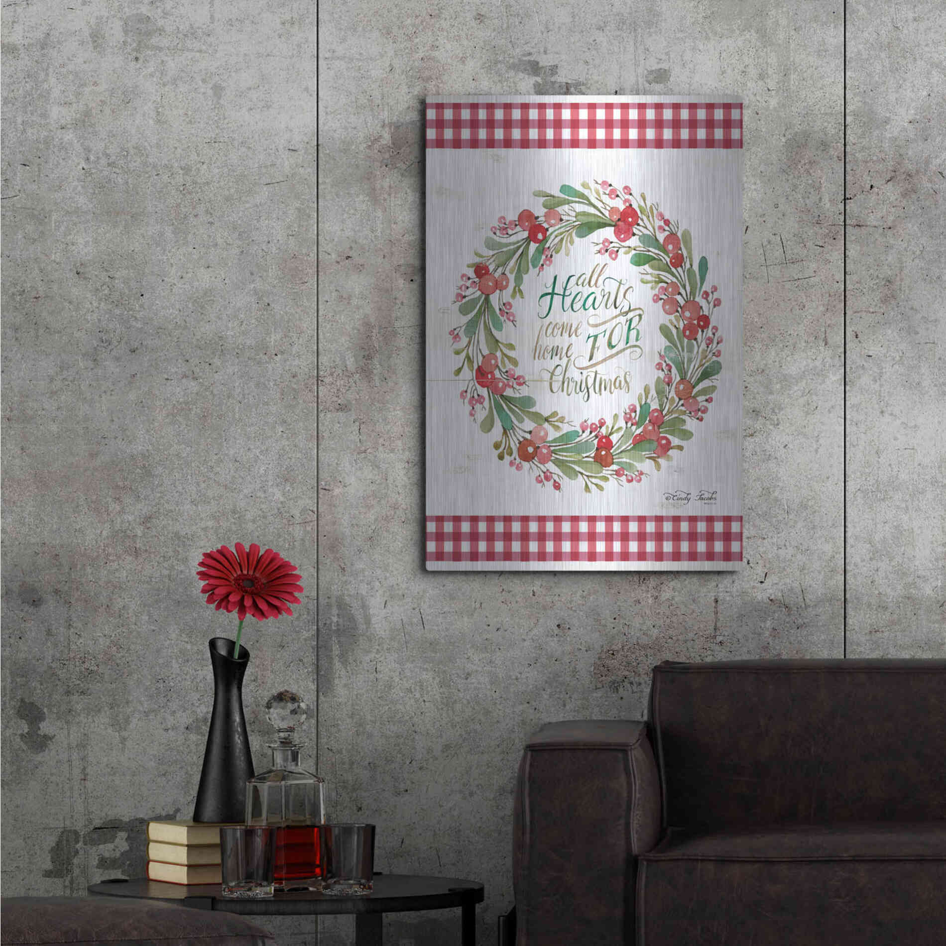 Luxe Metal Art 'All Hearts Come Home For Christmas II' by Cindy Jacobs, Metal Wall Art,24x36