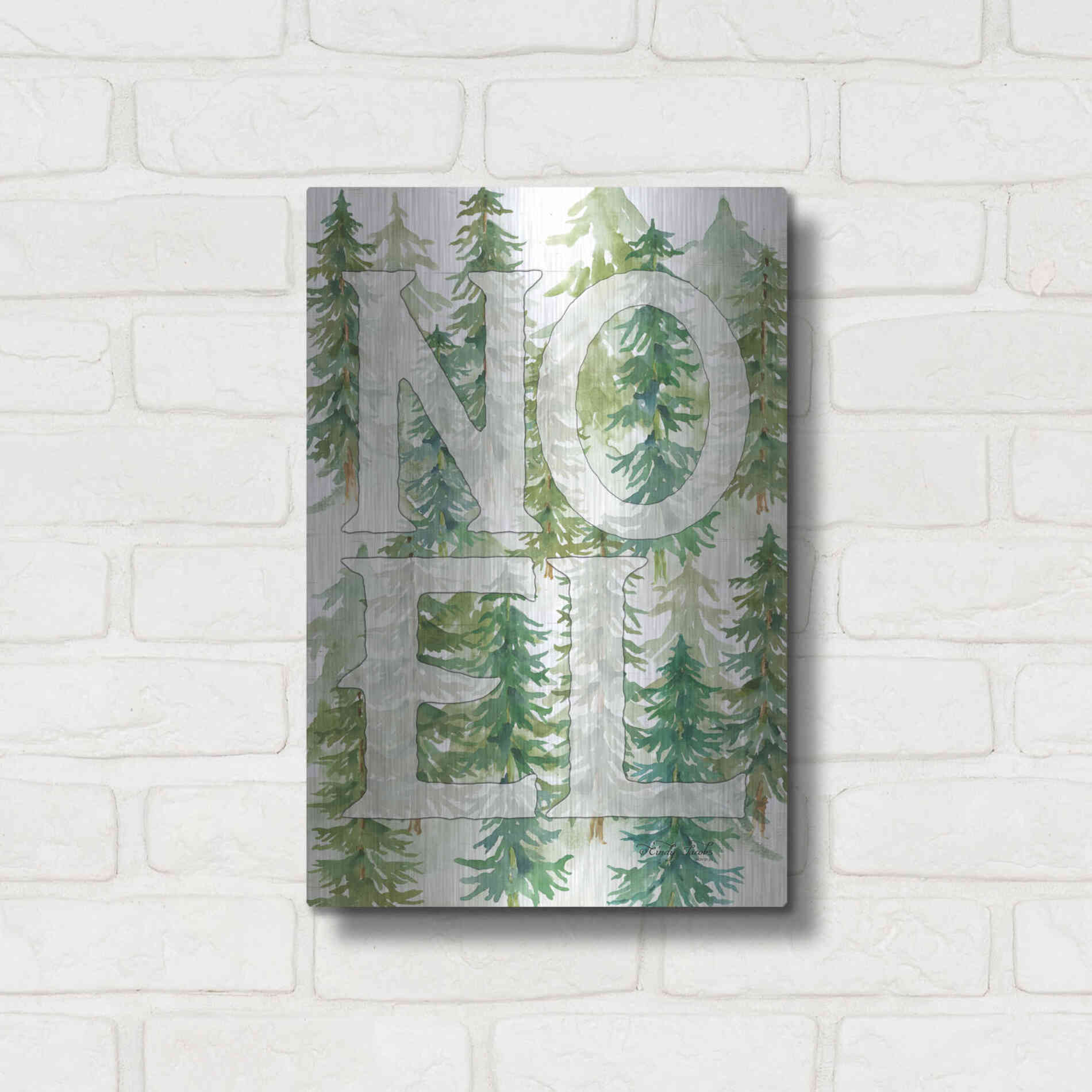 Luxe Metal Art 'Noel Woods' by Cindy Jacobs, Metal Wall Art,12x16