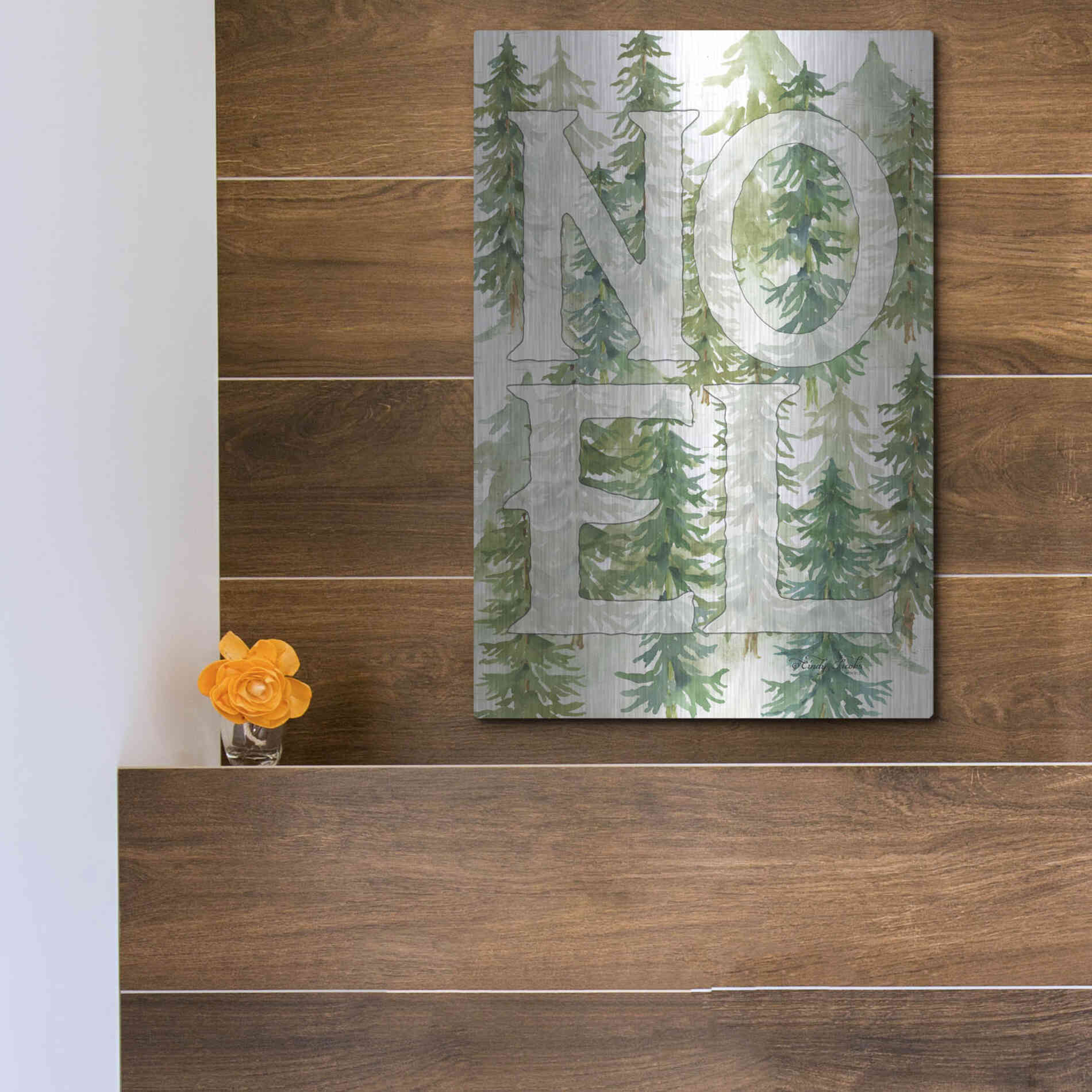 Luxe Metal Art 'Noel Woods' by Cindy Jacobs, Metal Wall Art,12x16